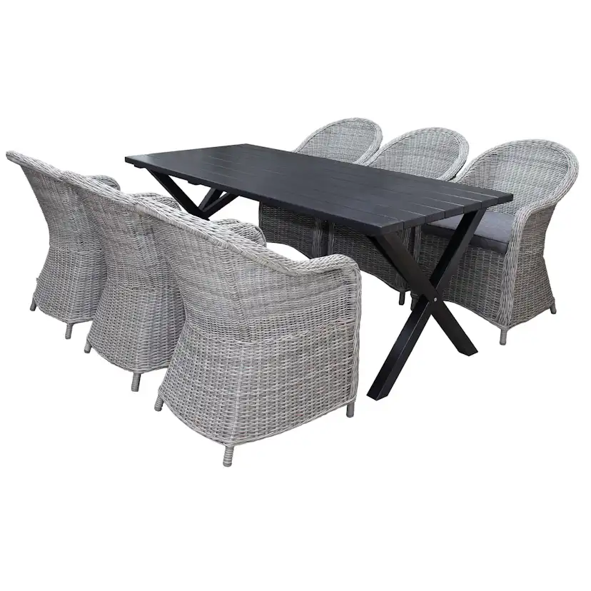 Matgrupp Utomhus Baltic Garden 190 cm bord & 6 Belize grå stolar