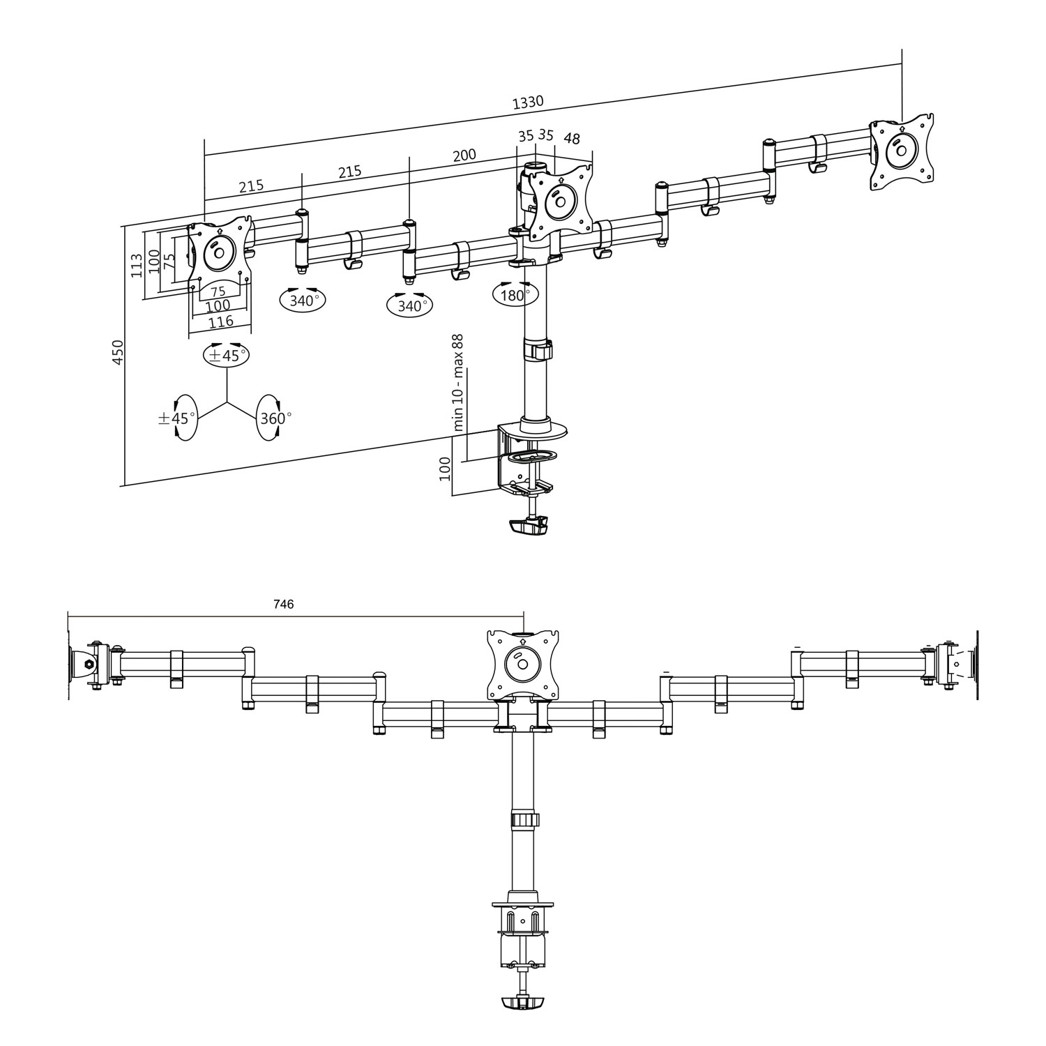 Monitorarm LogiLink Trippel 13-27 tum
