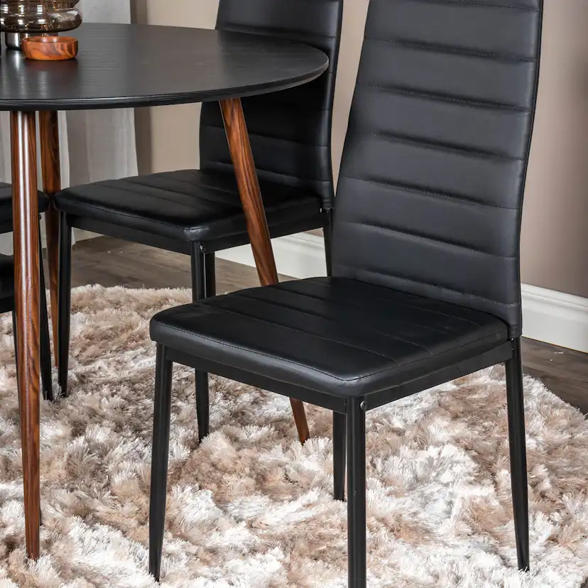 Plaza Round Table Black Top - Walnut legs Black PU_4 Svart/Valnöt