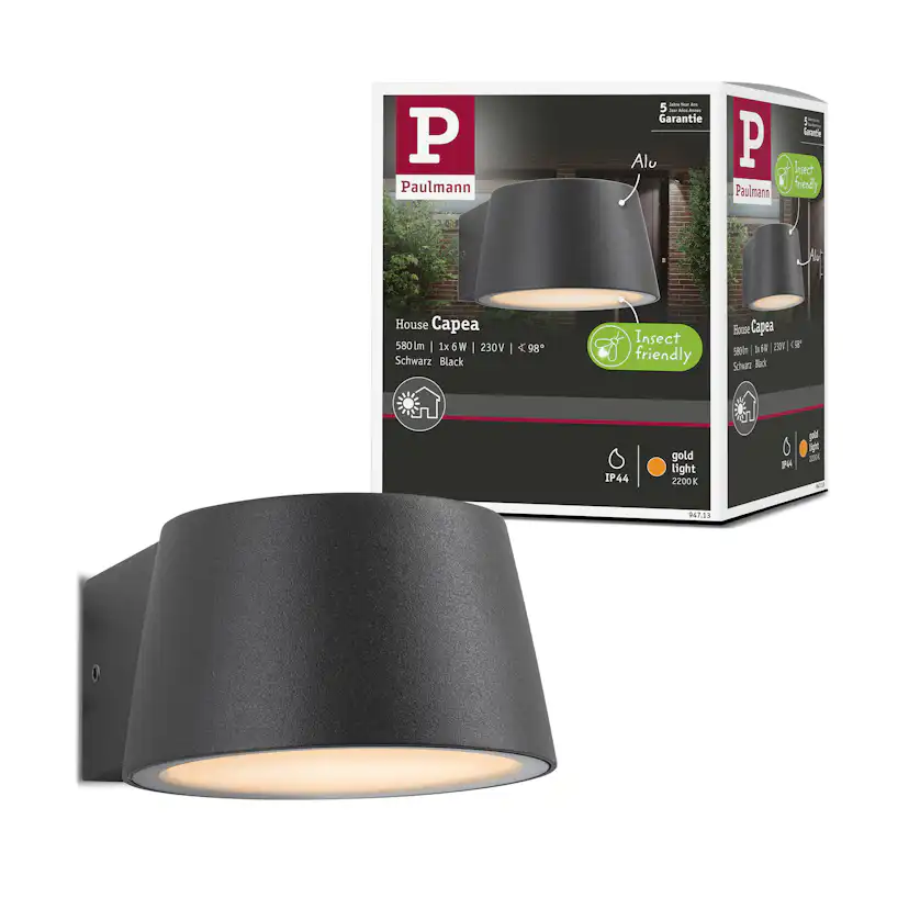 Fasadbelysning LED Paulmann Capea IP44 230V Design: utan Skymningsstyrd Rörelsedetektor, Ljus: Gold Light (insektsvänlig)