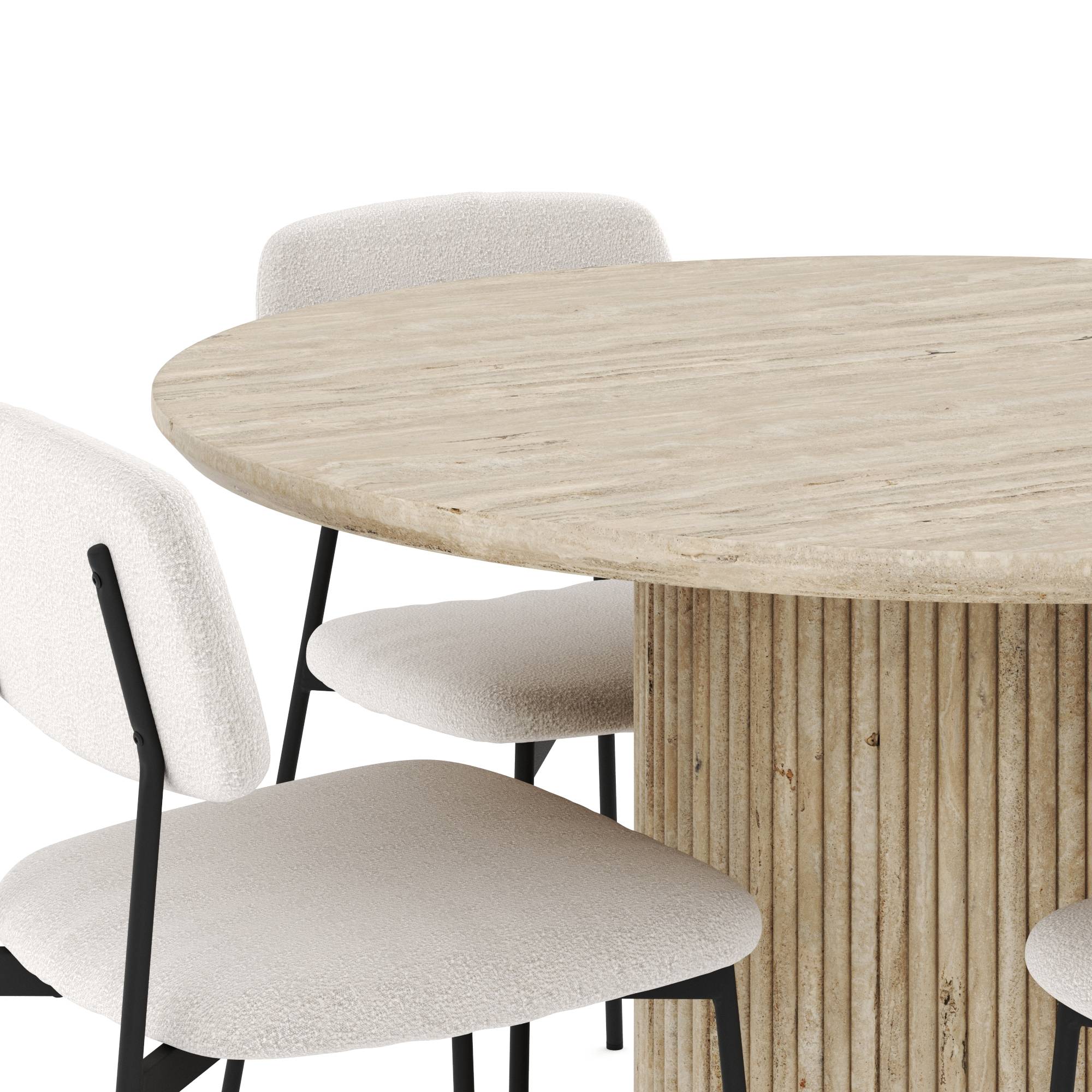 Matgrupp Andrarum Uppveda Runt Travertin Matbord 120 cm med 4 Lowe Matstol