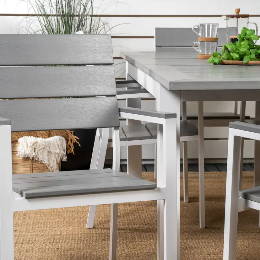 Albany Dining Table 152/210*90 - White Alu / Grey Aintwood+L Vit/Grå