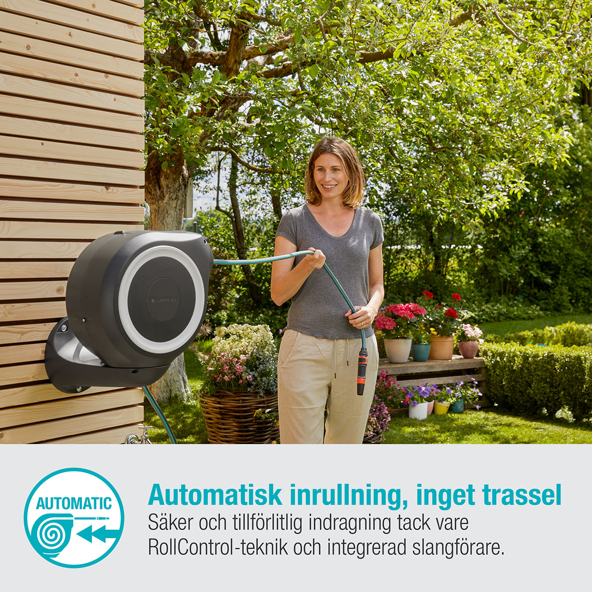 Slangbox Gardena RollUp S 15 m Vit