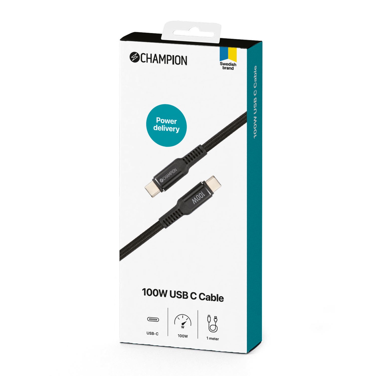 USB-C Champion kabel 100W 1m Svart