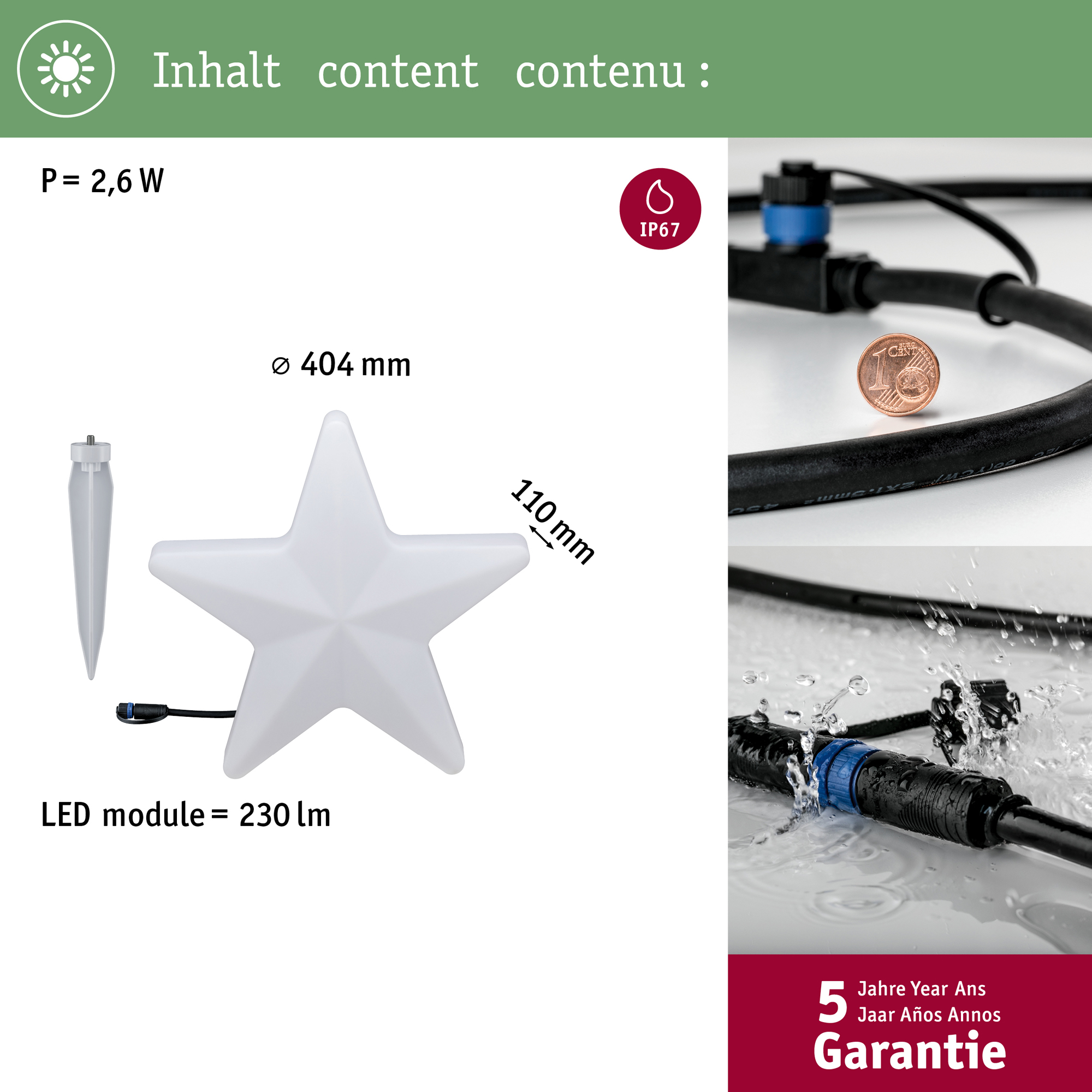 Dekorationsljus LED Paulmann Star Plug & Shine IP67 24V