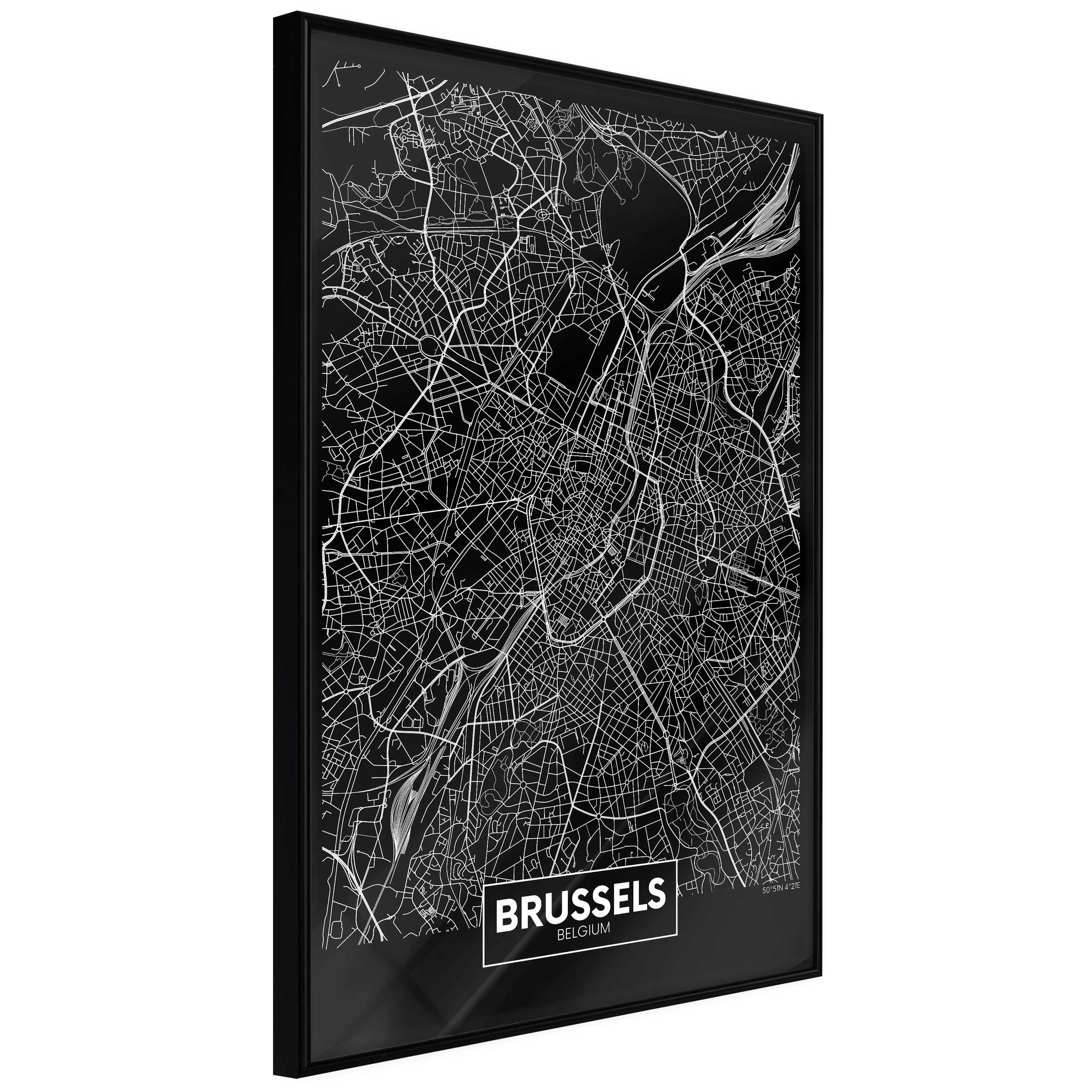 Affisch - Dark Map of Brussels [Poster] 20x30 Svart ram, 20x30 cm