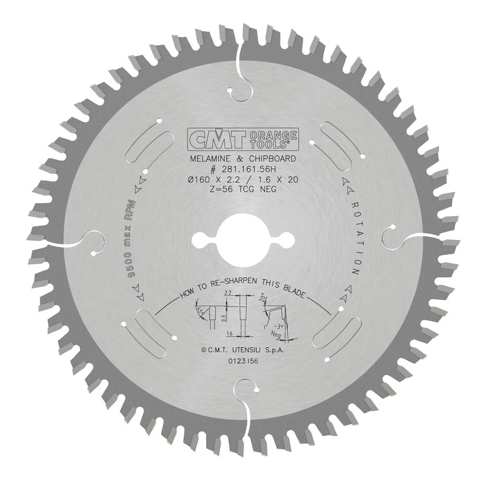 Formatsågklinga 160x2,2x20 T56 TF Laminat/Spånskivor 160x2,2x20 mm, Antal tänder: 56 st