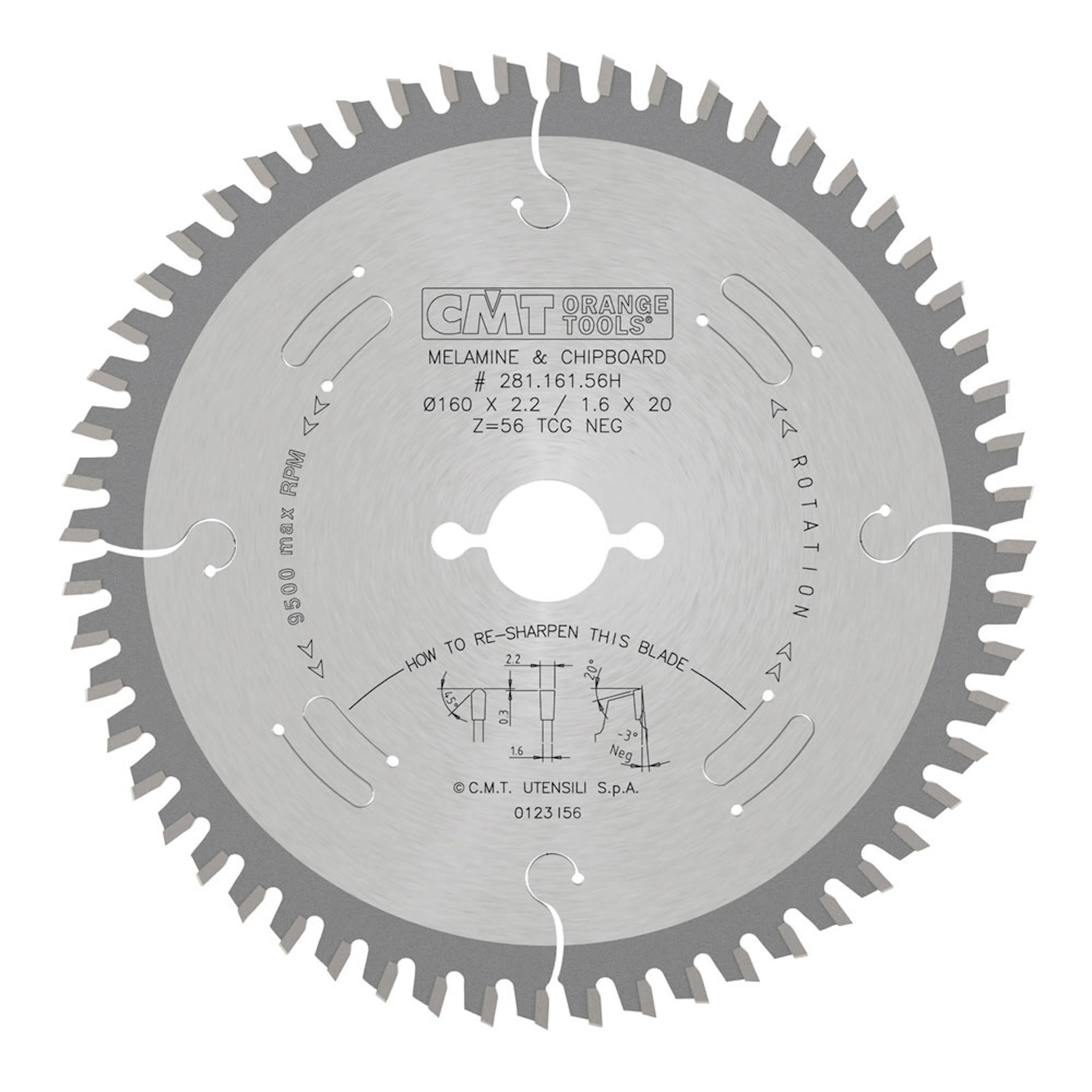Formatsågklinga 160x2,2x20 T56 TF Laminat/Spånskivor 160x2,2x20 mm,  Antal tänder: 56 st