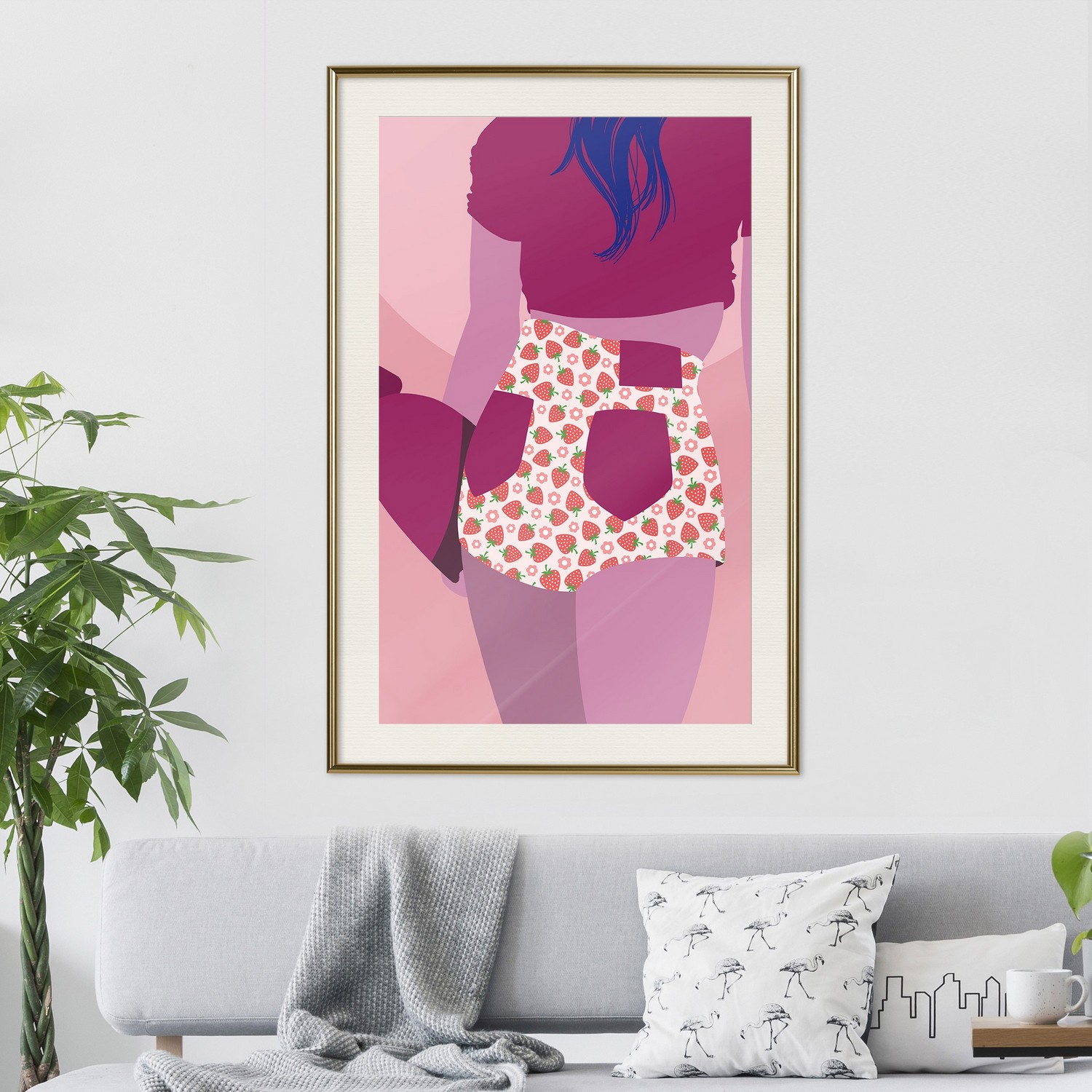 Affisch - Strawberries Shorts [Poster] 40x60 Guld ram med passepartout, 40x60 cm