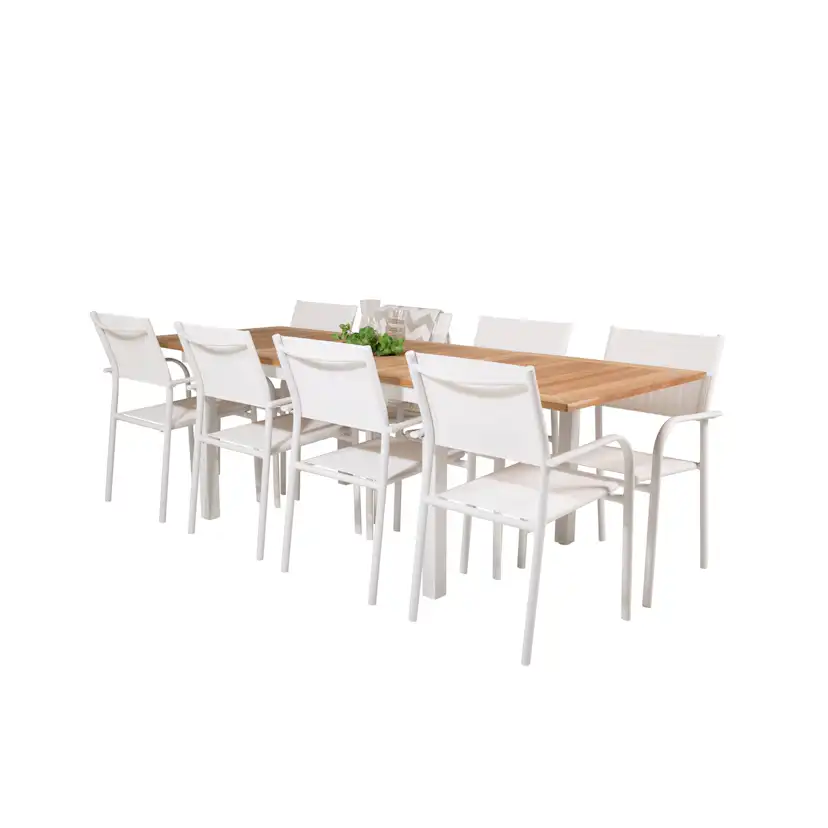 Panama Dining Table 160/240*90 - White Alu / Teak+Santorini Blanka Ben
