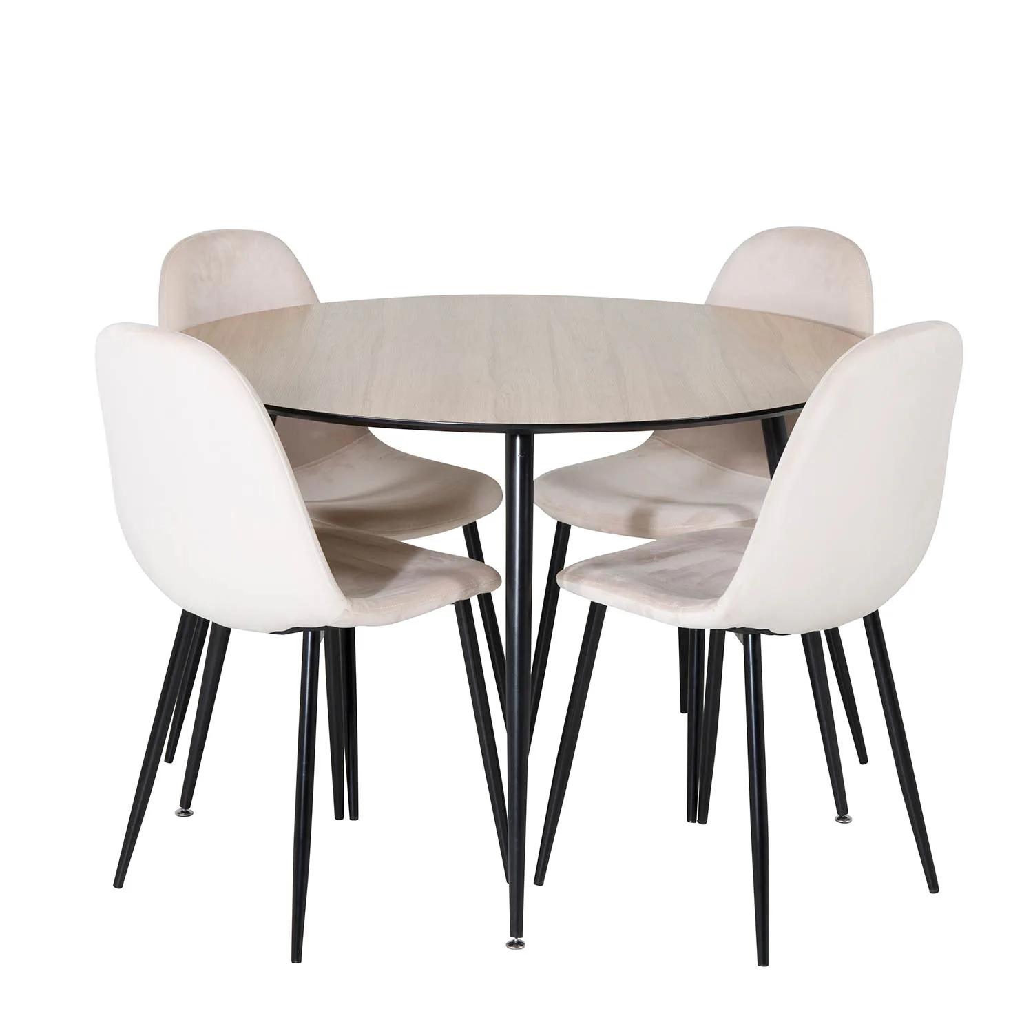 Silar Table-Round Melamine+Polar Chair/Beige Velvet_4 Natur/Svart/Beige