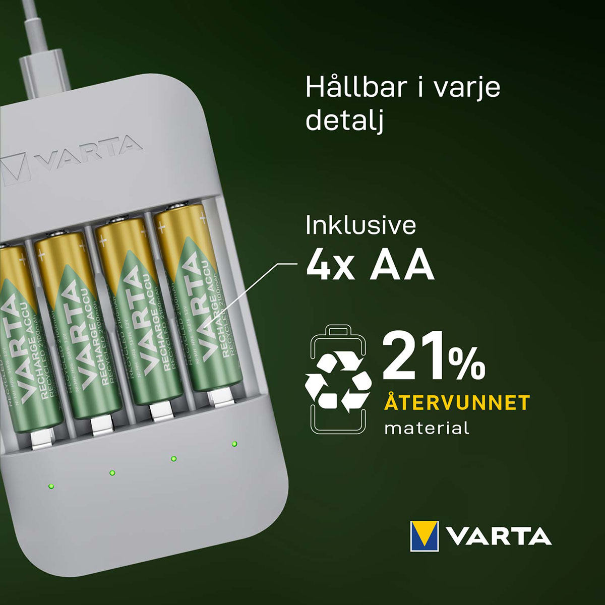 Batterikit Varta Eco Charger Pro Recycled Inkl. 4x AA 2100 mAh