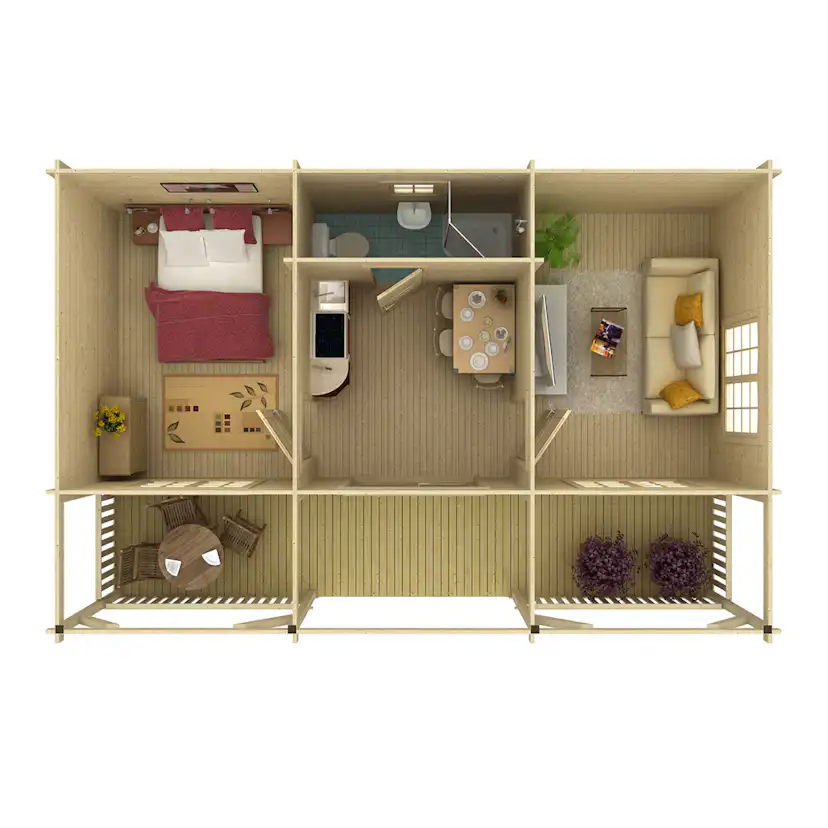 Fritidshus Palmako Sandra 38,6 m² Komplett Stuga med Altan & Sadeltak