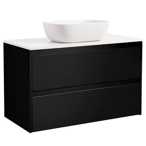Luxor 90Sv. Bs Vit+Ts Rektvit Färg Tvättställsskåpet: Matt Svart, Färg Bänkskiva: Vit, Färg Tvättställ: Vit - B: 908 mm, H: 737 mm, D: 470 mm
