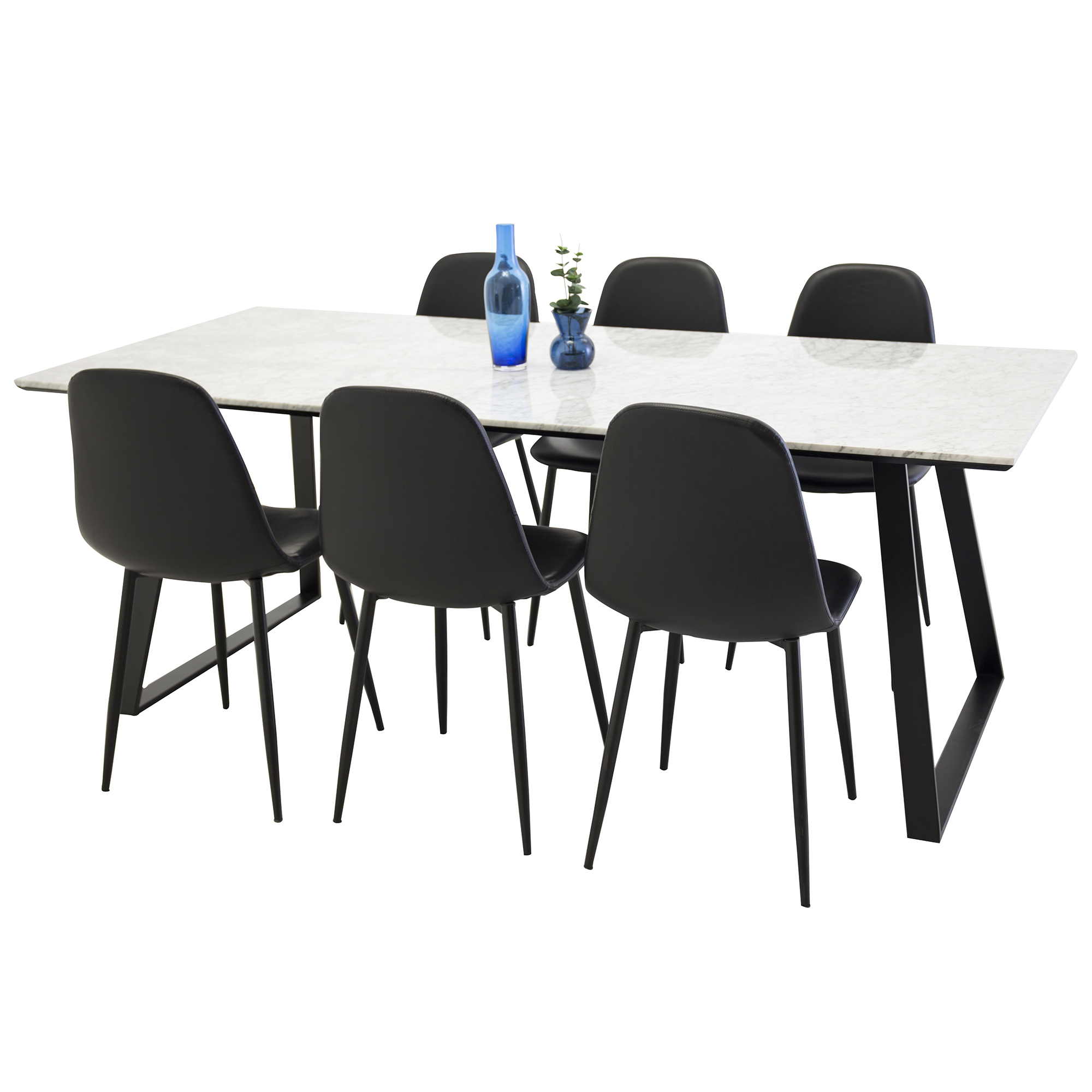 Matgrupp Venture Home Estelle med 6 Pobbie Stolar Konstläder Svart/Vit