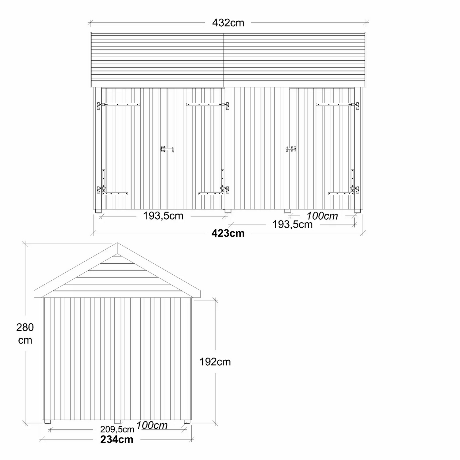 Classic Multi Trädgårdshus 10 m² - 2 moduler med enkel- och Utan takpapp, aluminiumslister och H-stolpfötter