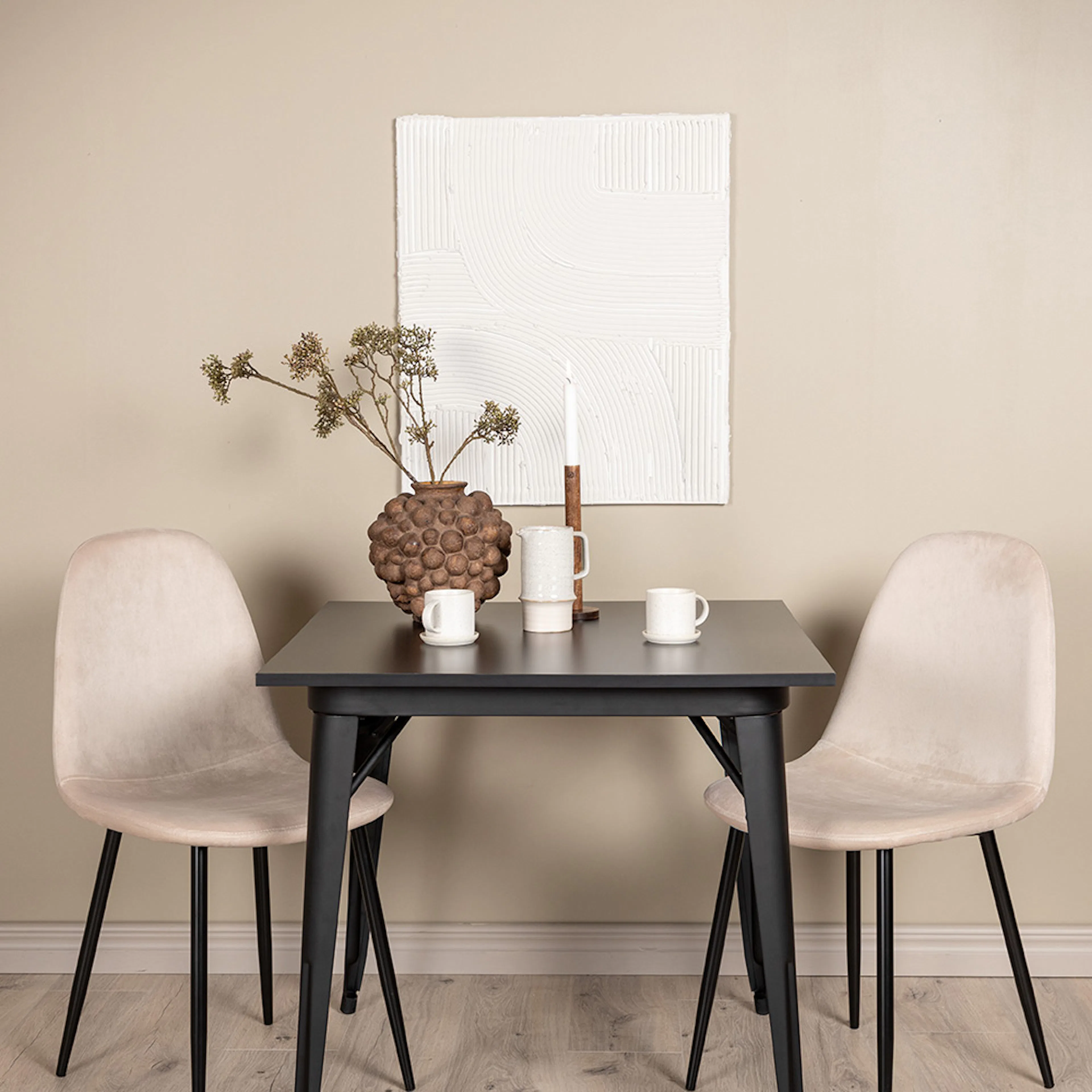 Tempe Dining Table - Black / Black MDF +Polar Dining Chair - Beige/Svart