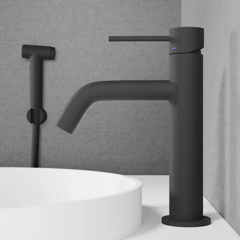 Tvättställsblandare Scandtap Steel Voyage Medium med Sidodusch