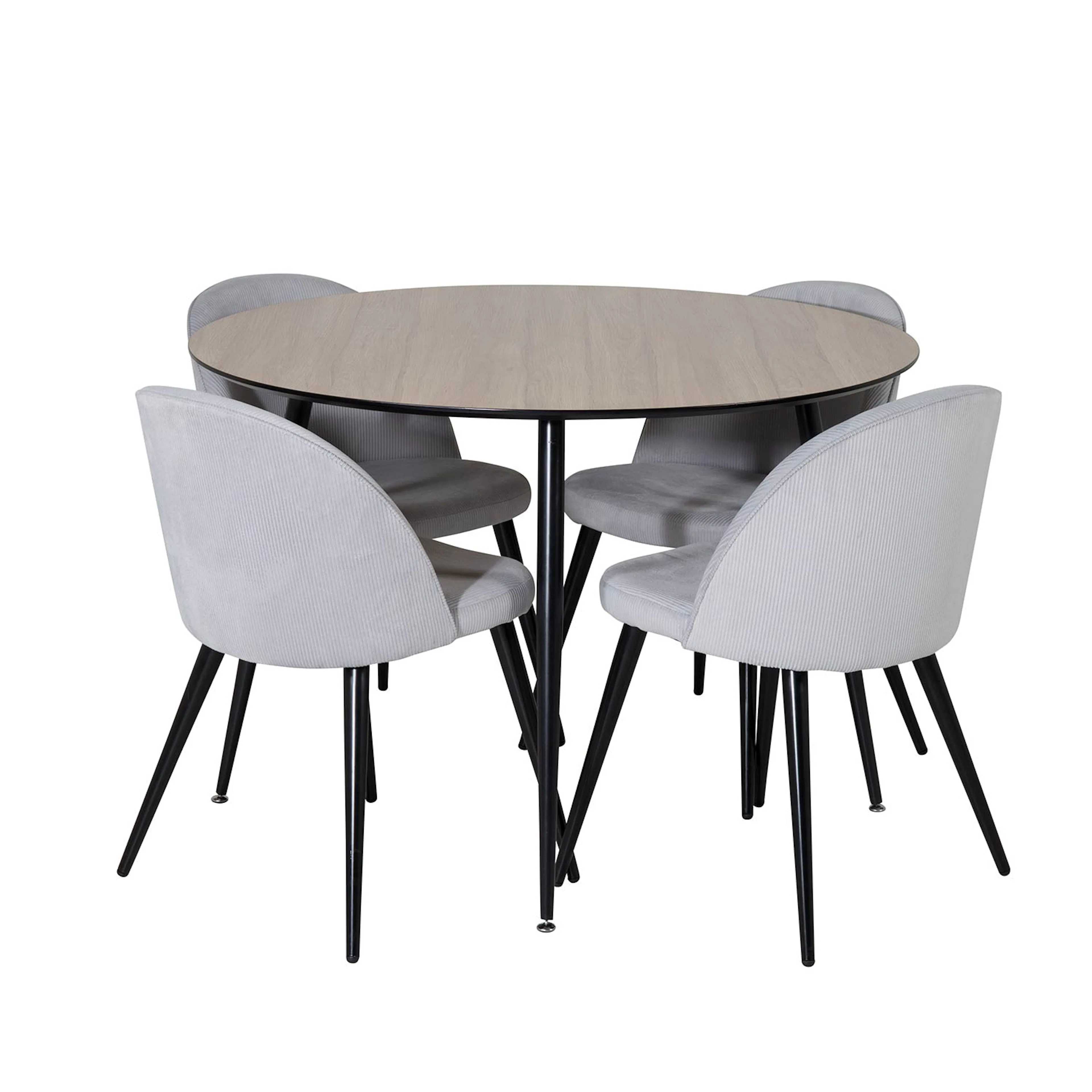 Silar Table-Round-Melamine/Black Legs+Velvet Chair-Black_4 Natur/Svart