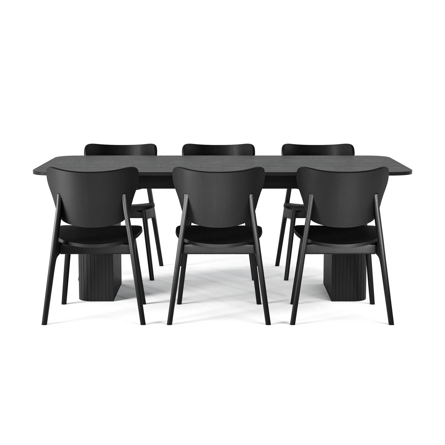 Matgrupp Bark Kopparbo Rektangulärt Matbord 200-260 cm Förlängningsbartt med 6 Jerup Matstol