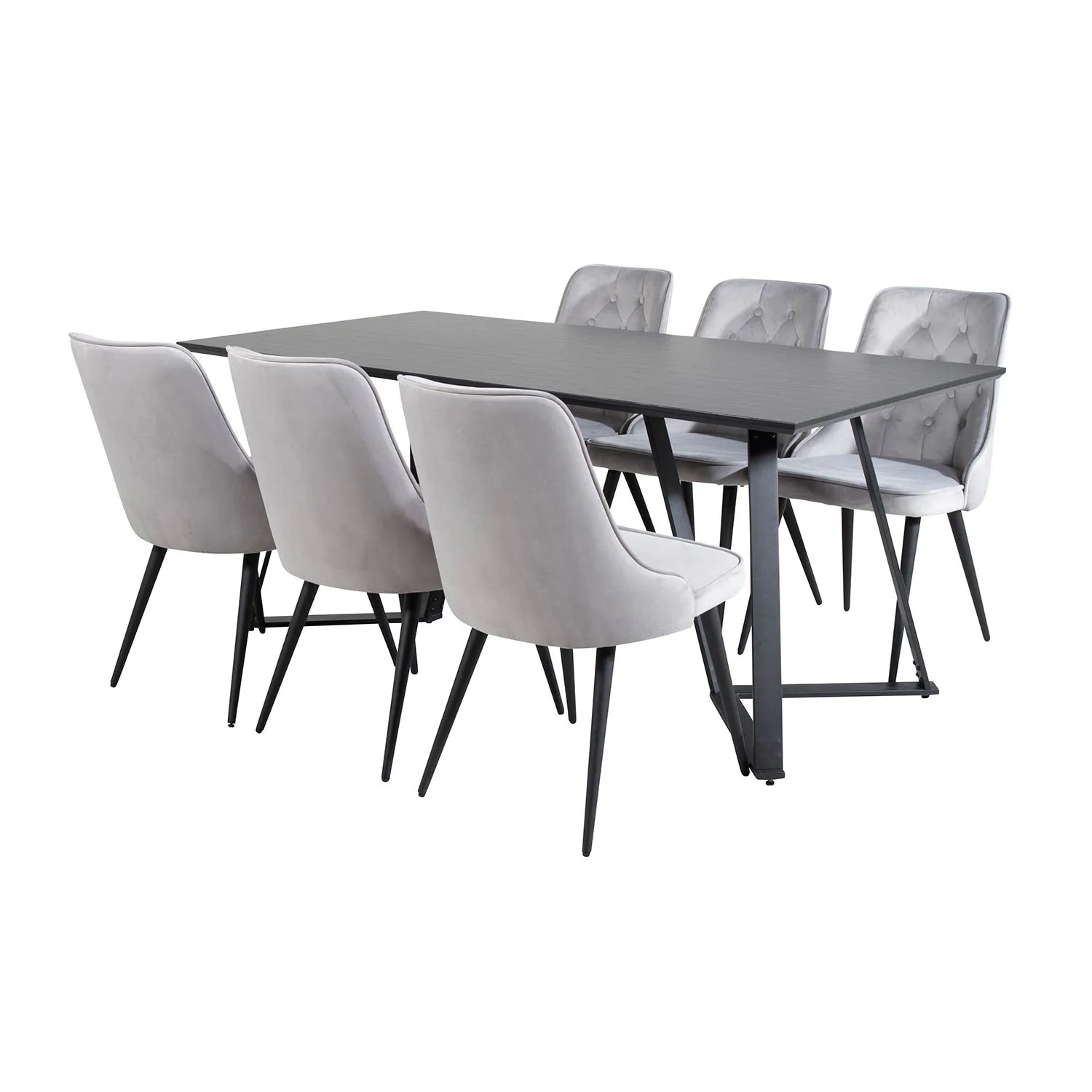 Marina Table - Black top /Velvet Chair -ljusgrå/ Black_6 Svart/Ljusgrå