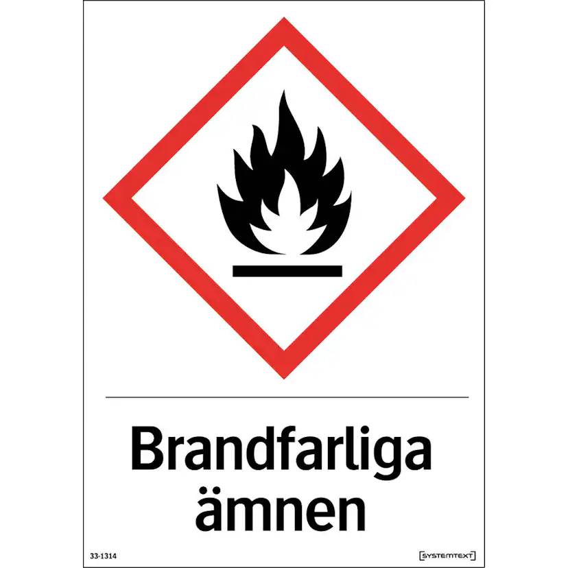 Skylt Systemtext Brandfarliga Ämnen 210x297 mm Plast