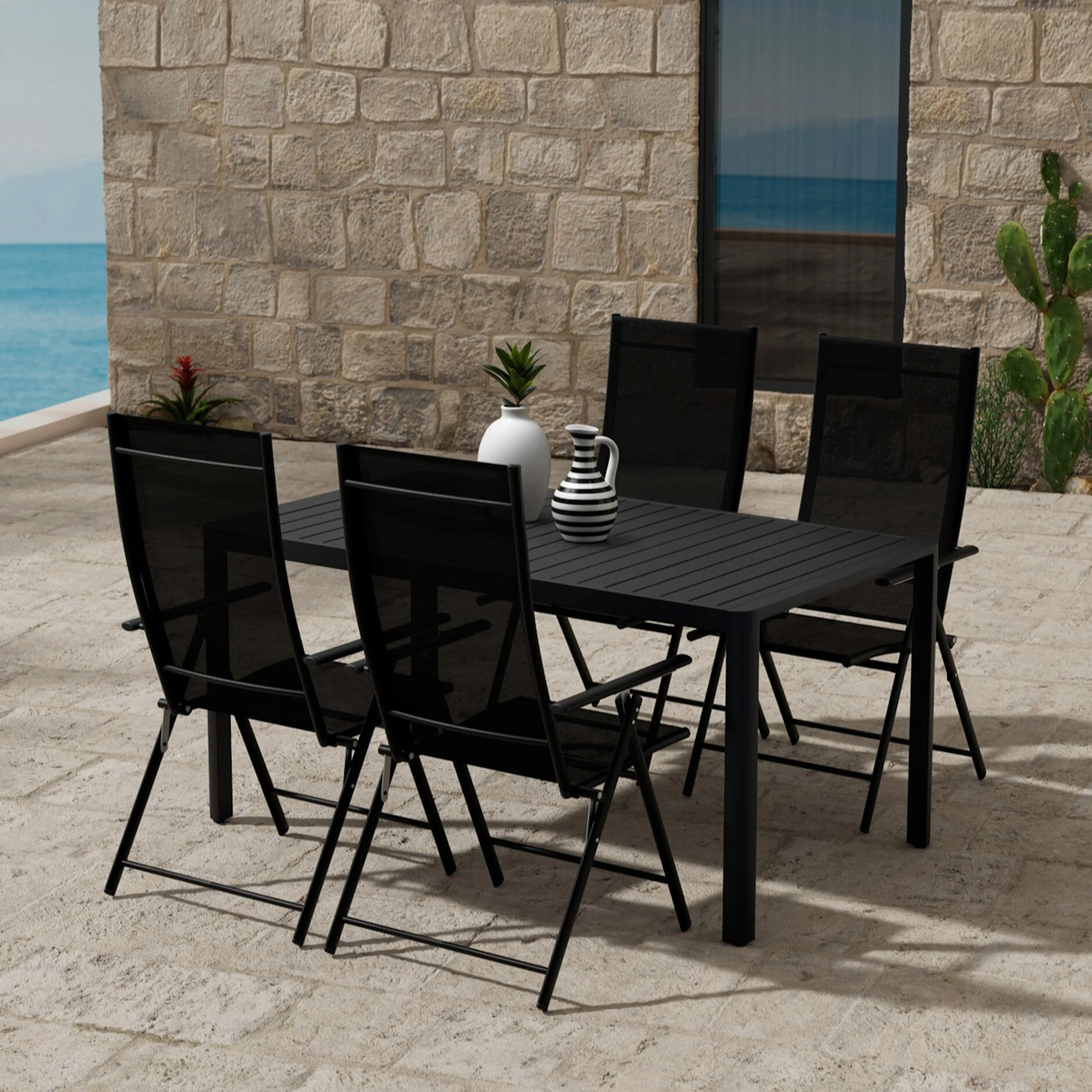 Giardini Table - Black with 4 Levanzo Chair - Black Färg: Svart