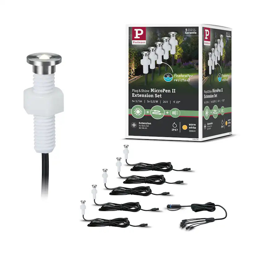 LED Infälld Markbelysning Paulmann Plug & Shine MicroPenII IP67 24V Förlängningsset 5-pack med Kabel