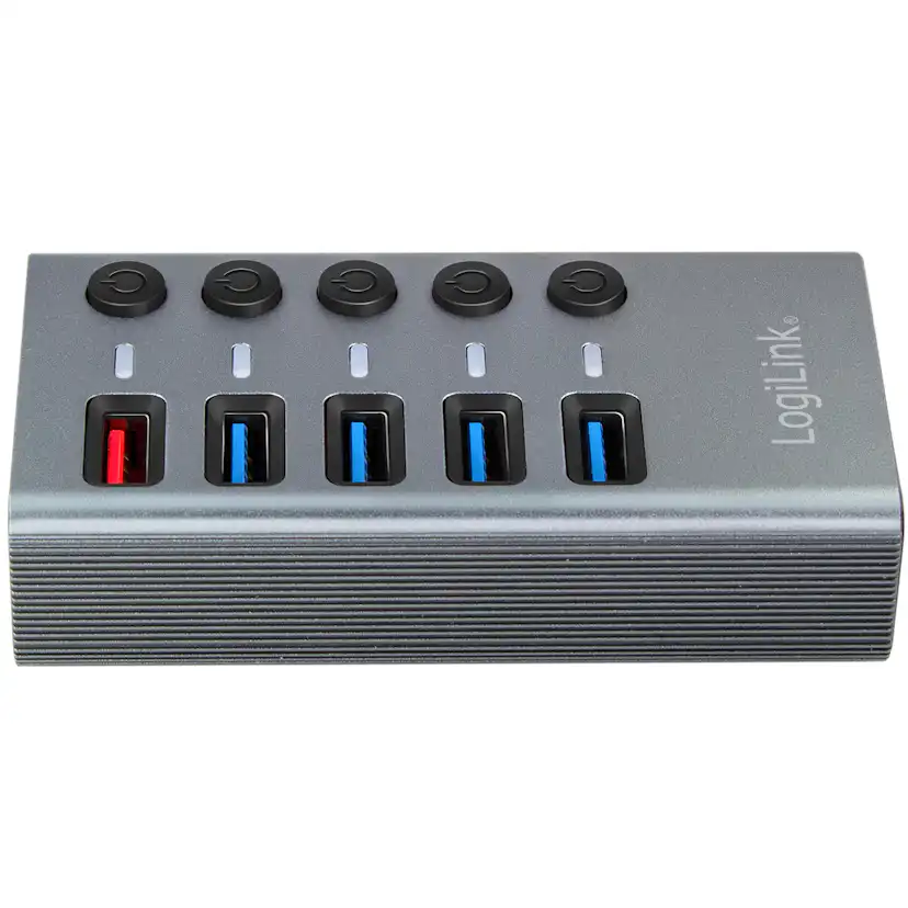USB-hub LogiLink 4+1-port med Separata På/Av-knappar USB 3.2 Gen 1