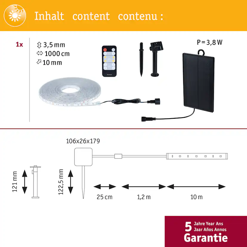 Solcellsljuslinga LED Paulmann MaxLED Ljusstrip inkl. Fjärrkontroll IP44 Ljus: RGB, längd 10 m