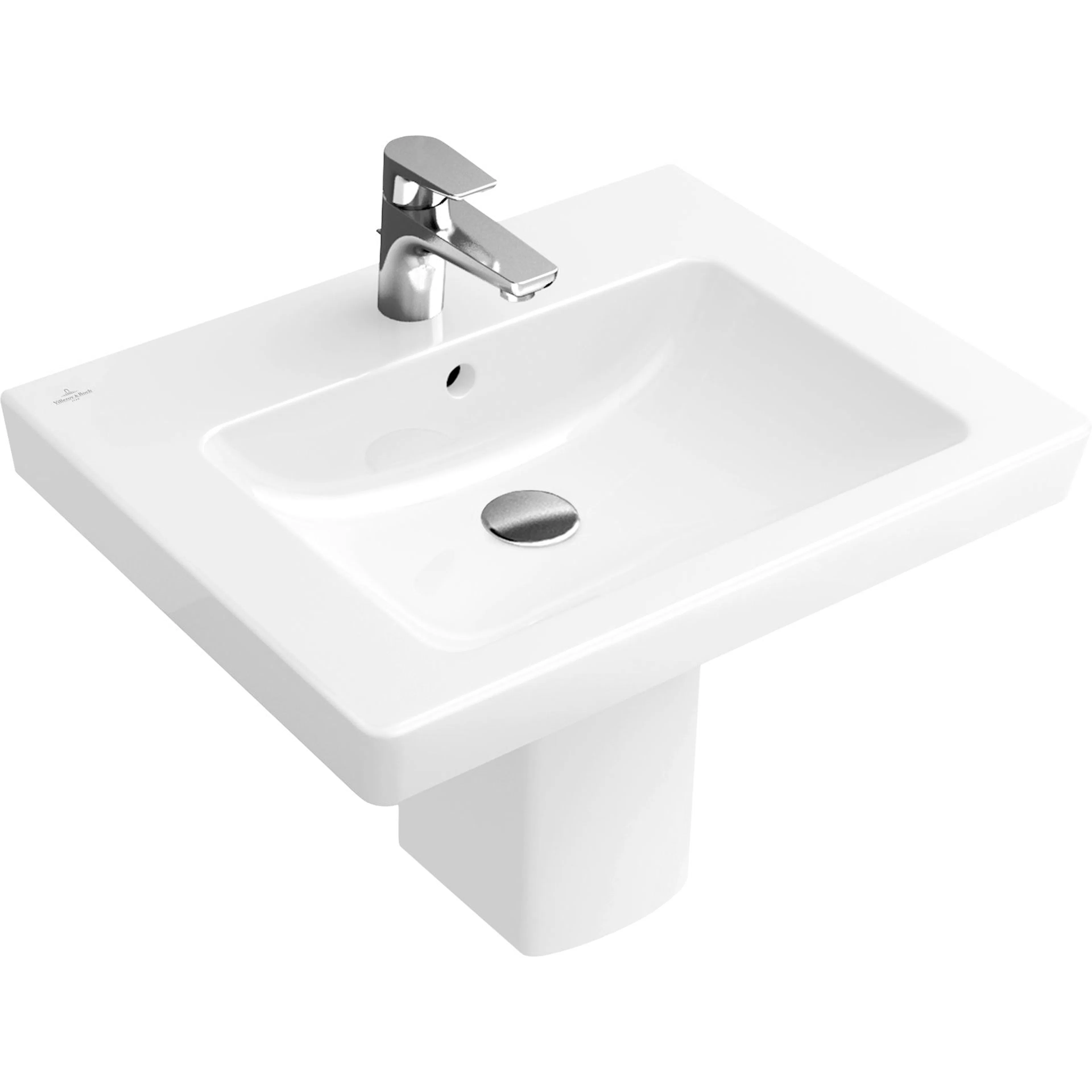 Tvättställ villeroy & Boch Subway 2.0 711360R1 Vit Alpin CeramicPlus, Med Bräddavlopp, 600 mm, Med Blandarhål, för Trehålsblandare