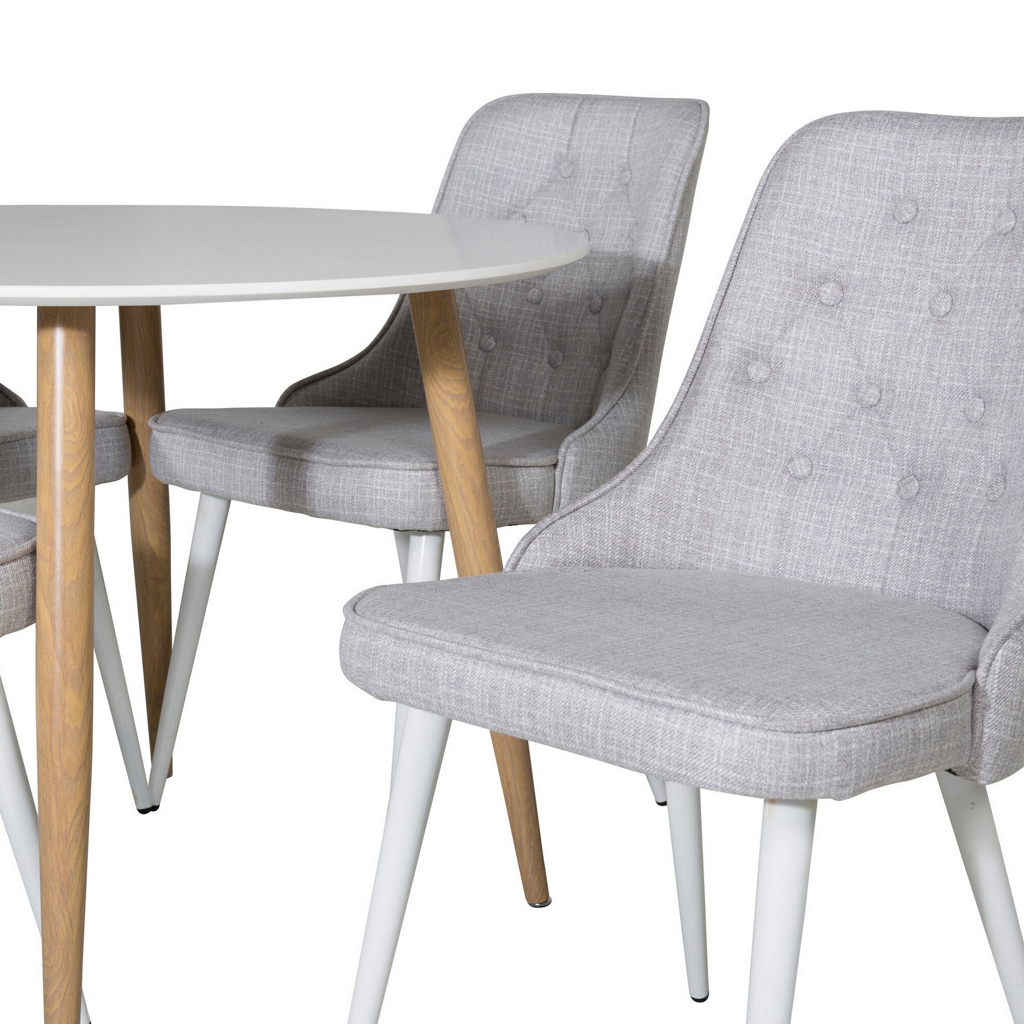 Plaza Runt Matbord - Ek-Look / Vit - ø100*H75 +Velvet Deluxe Vit/Ljusgrå/Vit