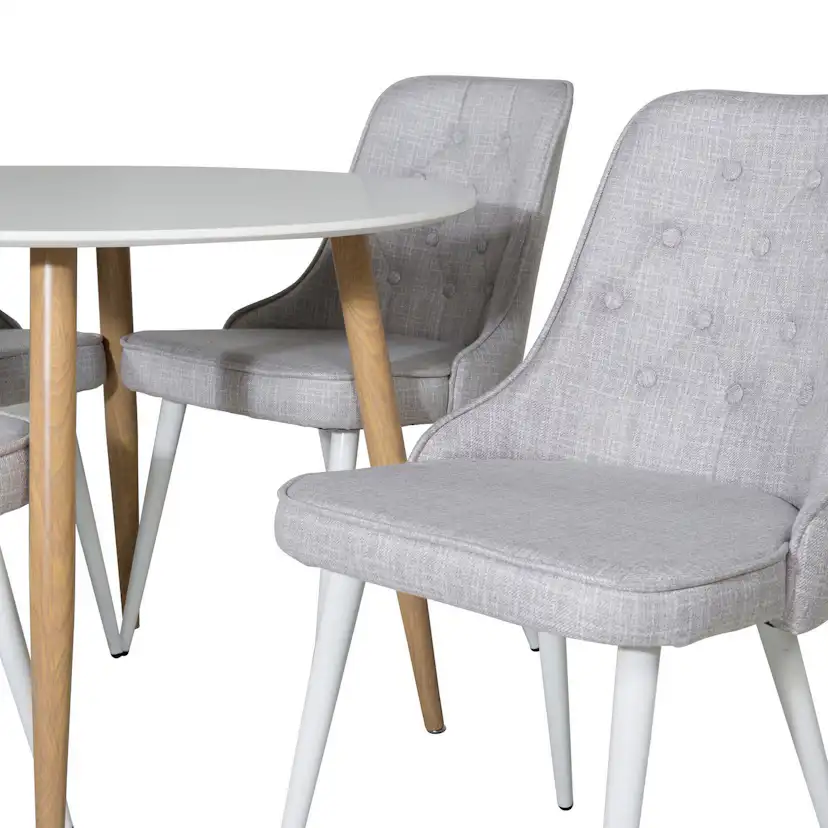 Plaza Runt Matbord - Ek-Look / Vit - ø100*H75 +Velvet Deluxe Vit/Ljusgrå/Vit