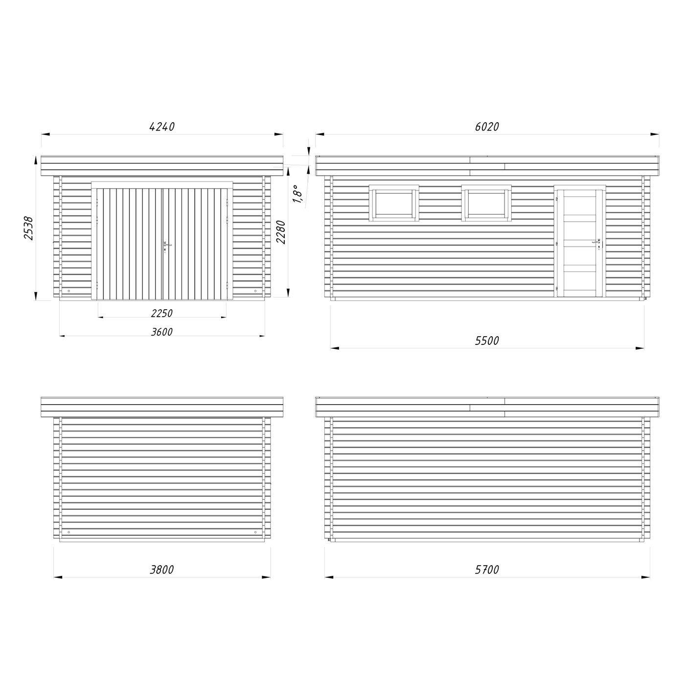 Rasmus 19,0 m2 mit Holztor PNT7042W2 Ljusgrå/Vit
