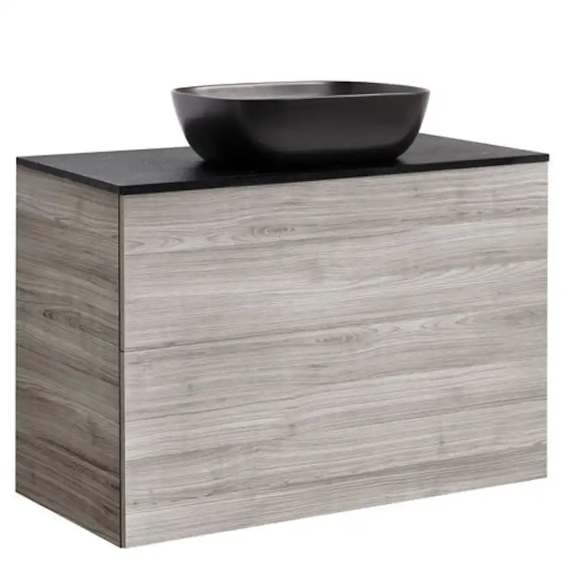 Isel 90Sand Bs Sv+Ts Rekt Sv Färg Tvättställsskåpet: Sand, Färg Bänkskiva: Svart, Färg Tvättställ: Svart - B: 908 mm, H: 737 mm, D: 470 mm
