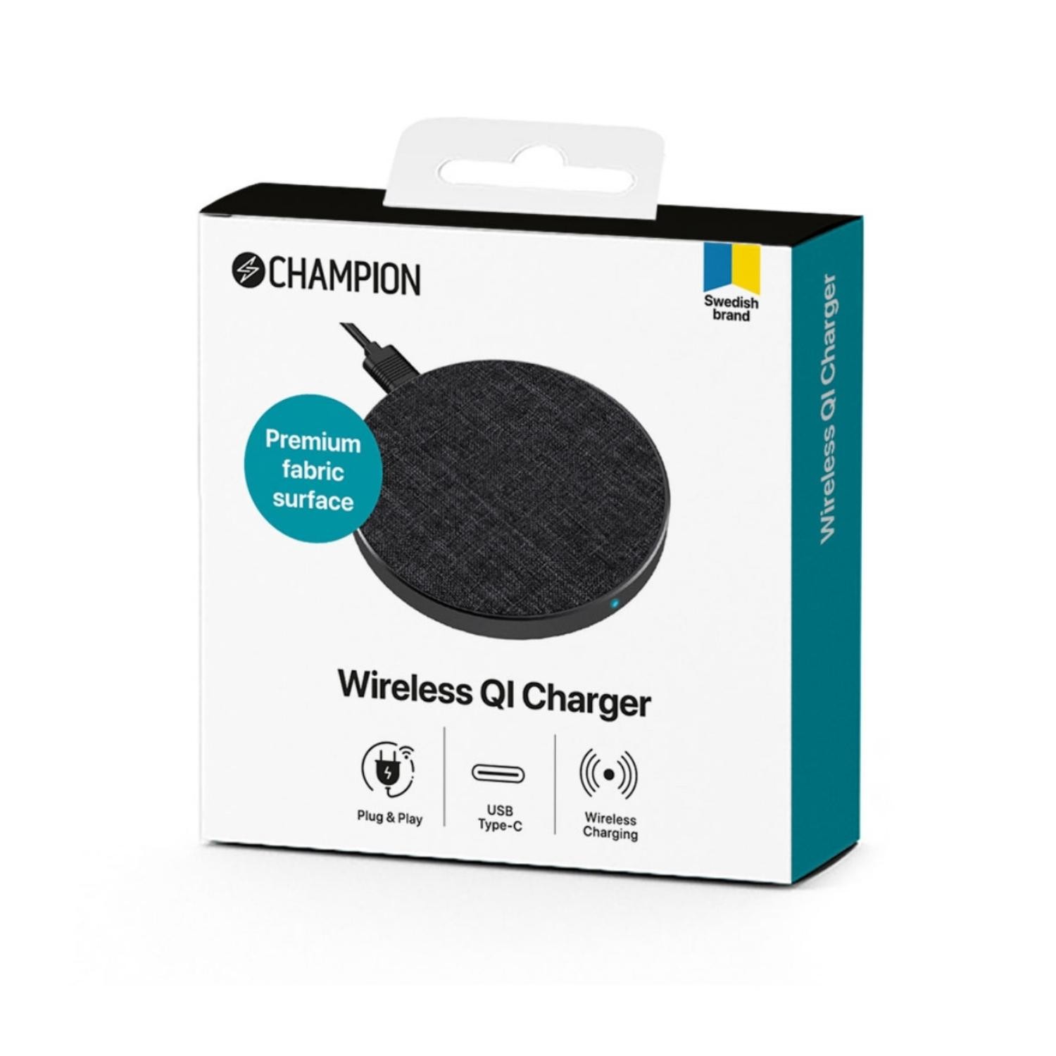 Trådlös Champion Laddare 10W QI Metall/Tyg