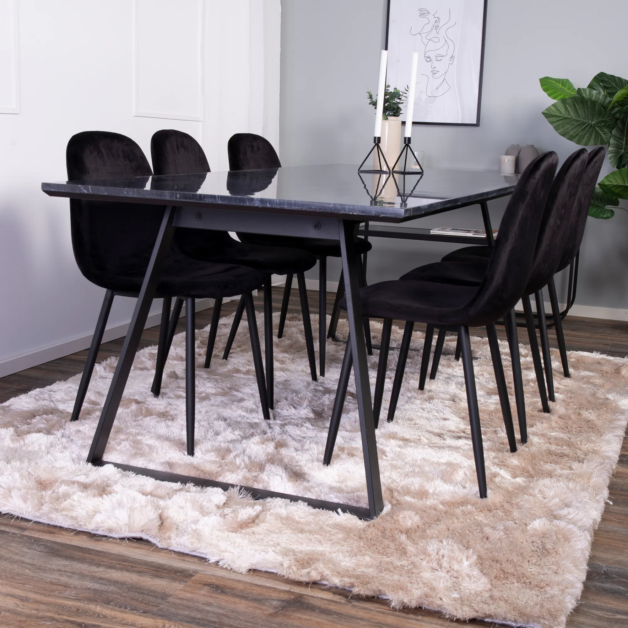 Matgrupp Venture Home Estelle 200 med 6 Pobbie Stolar Sammet