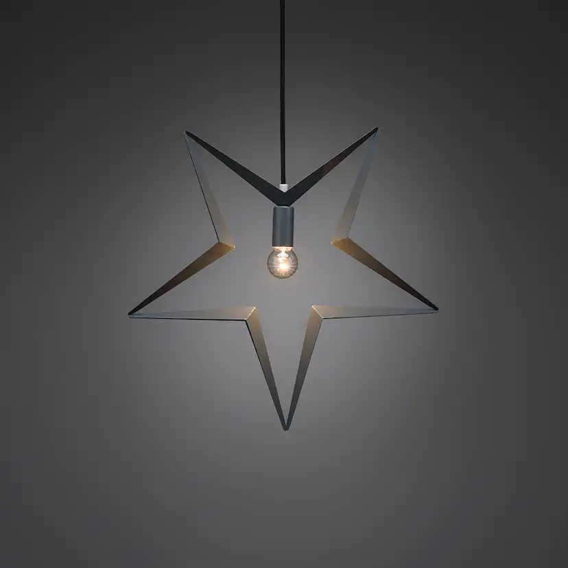 Stjärna hängande grå metall 45cm svart textilkabel 230V Grå