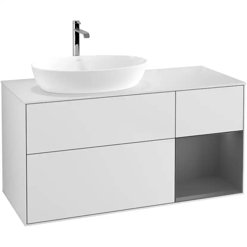 Tvättställsskåp Villeroy & Boch Finion med 3 Lådor Hylla och Bänkskiva för Ocentrerat Tvättställ från Artis & Collaro