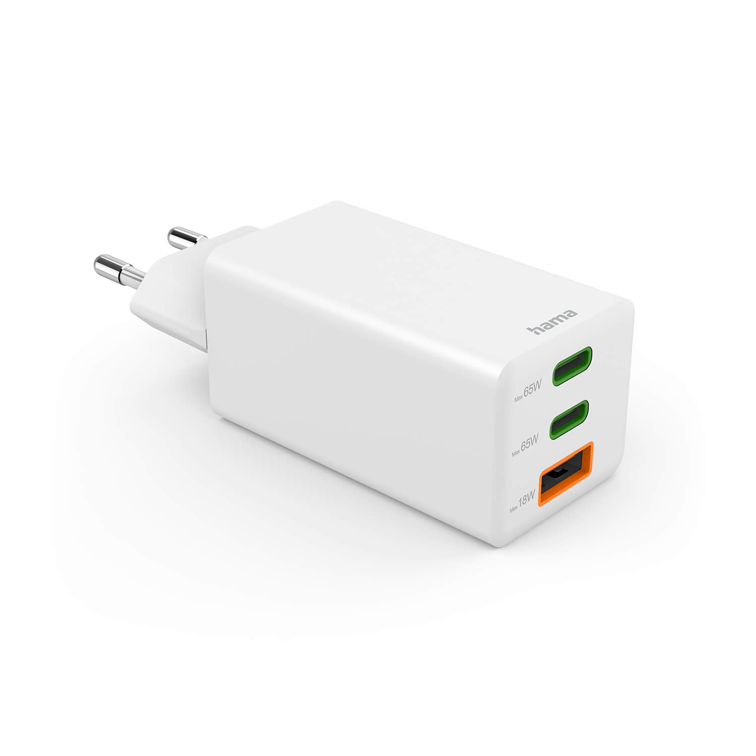 Laddare HAMA 2x USB-C 1x USB-A GaN 65W Vit