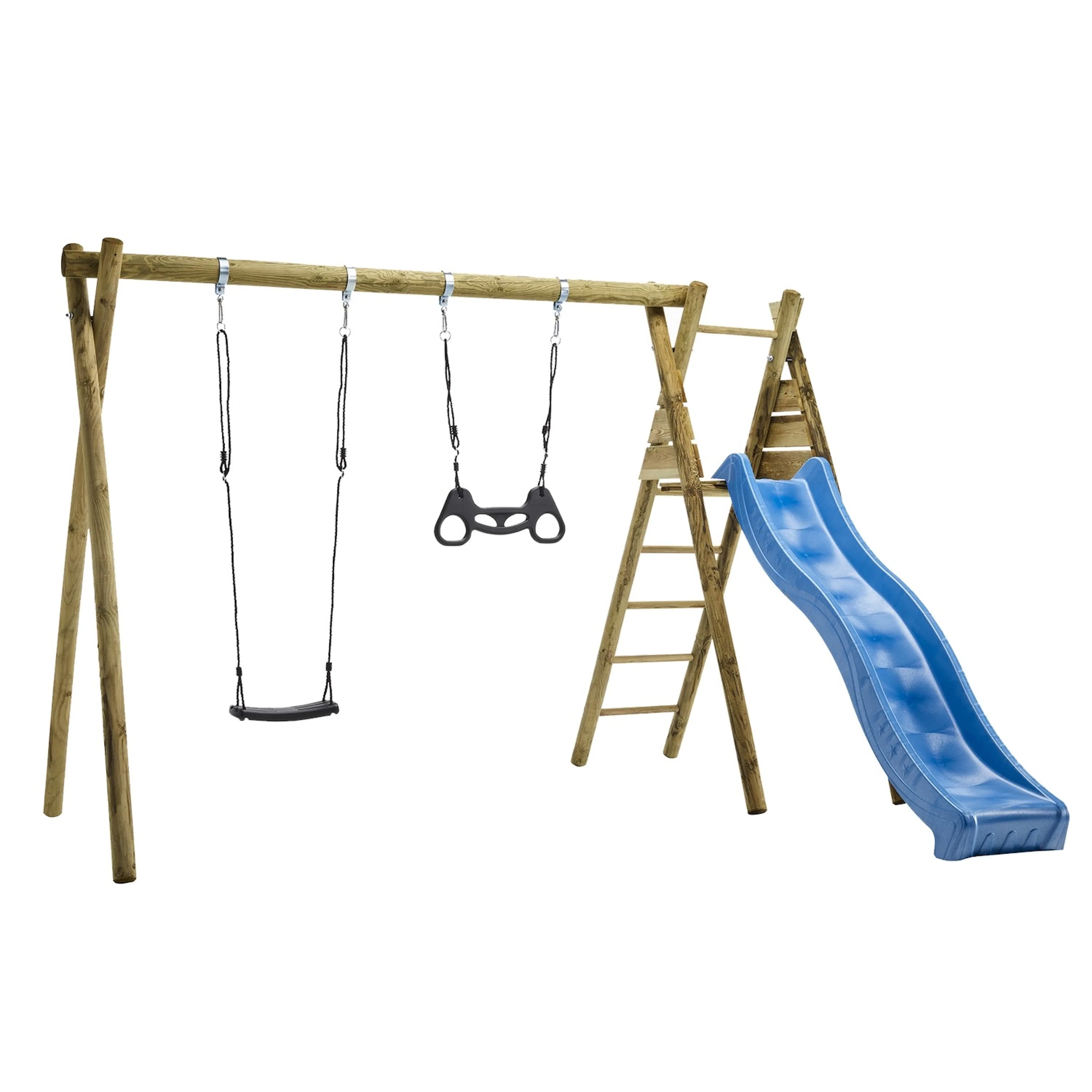 Gungställning Nordic Play Gunga, Trapets och Rutschkana Svart/Blå 331 cm