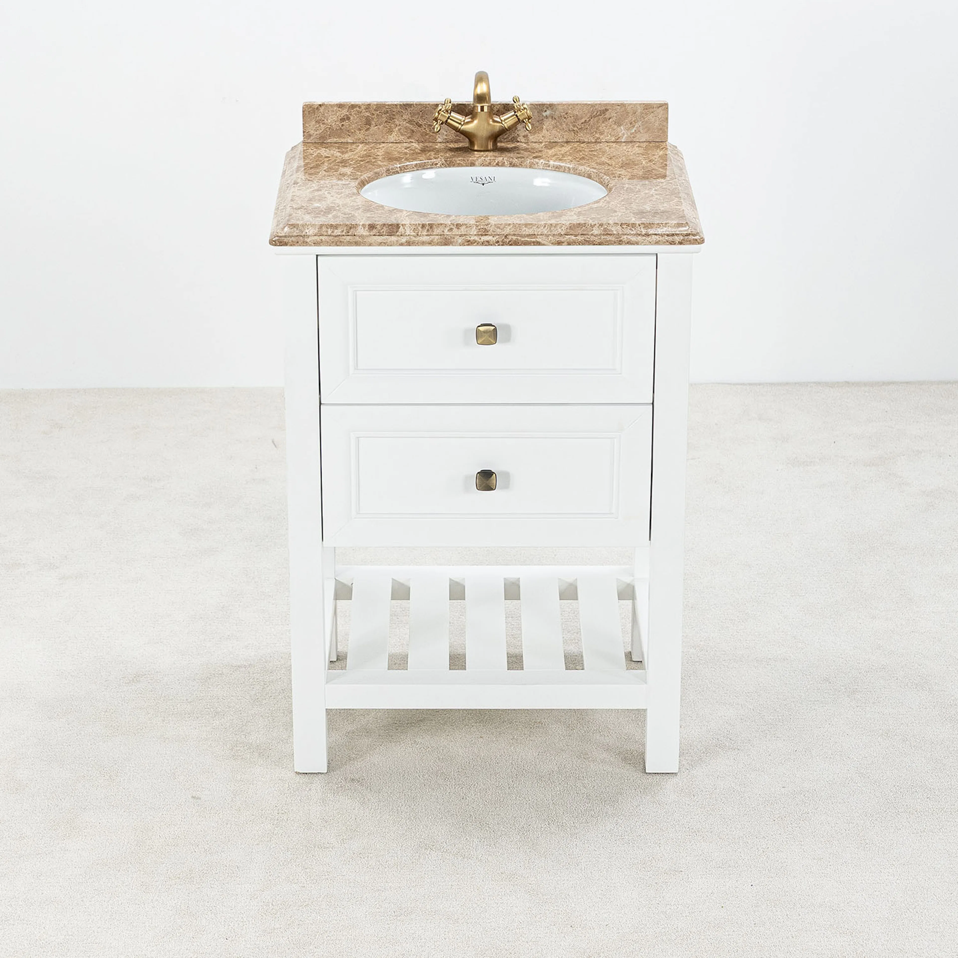 Kommod Badrum 60cm Vit Utah - Beige Marmor