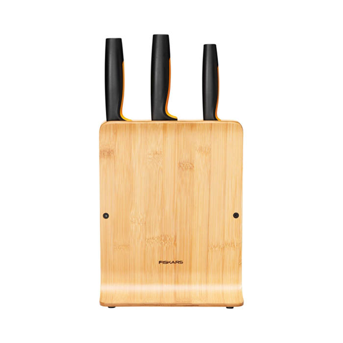 Knivblock Fiskars Functional Form  i Miljövänligt Bambu Inkl 3 Proffessionella Knivar