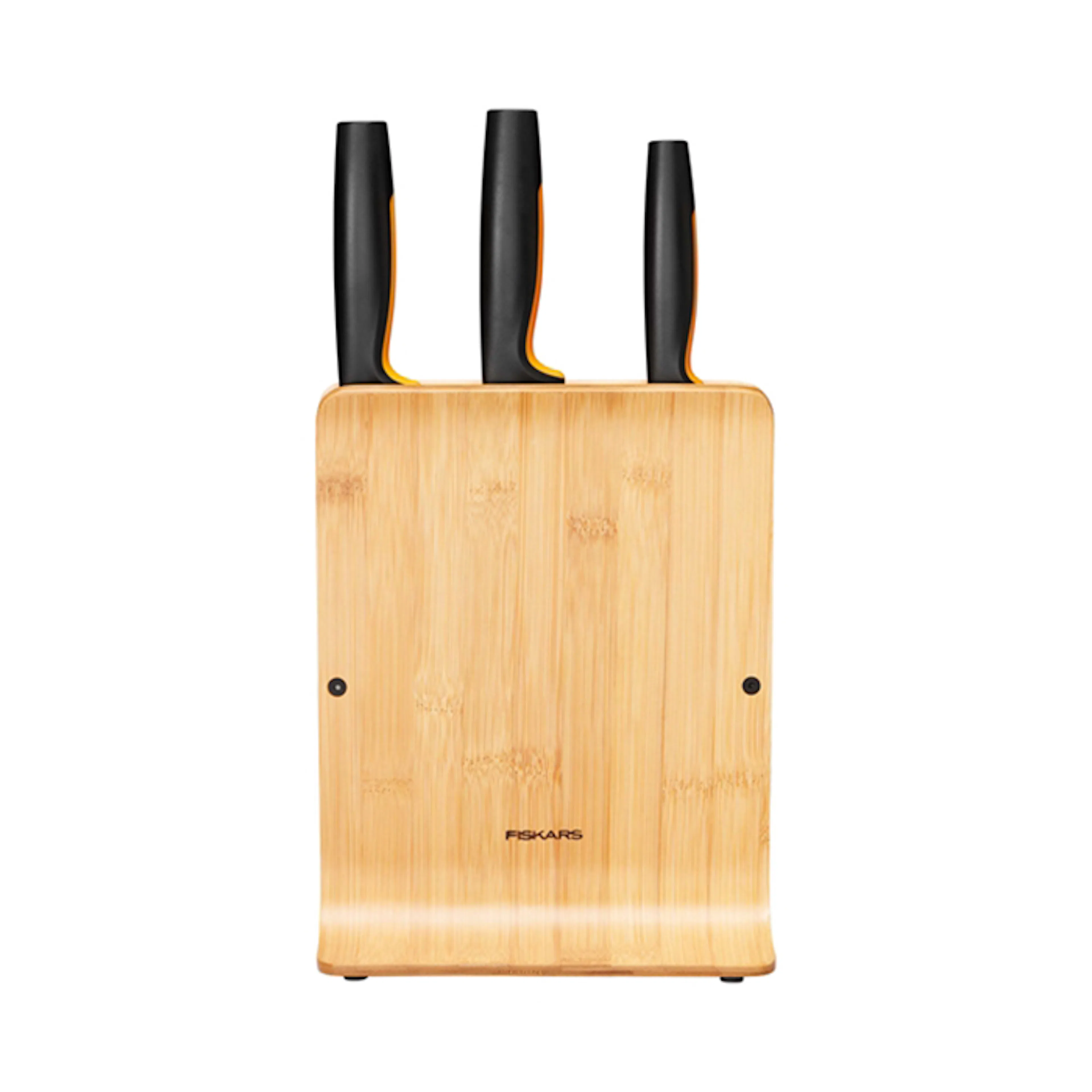 Knivblock Fiskars Functional Form i Miljövänligt Bambu Inkl 3 Proffessionella Knivar