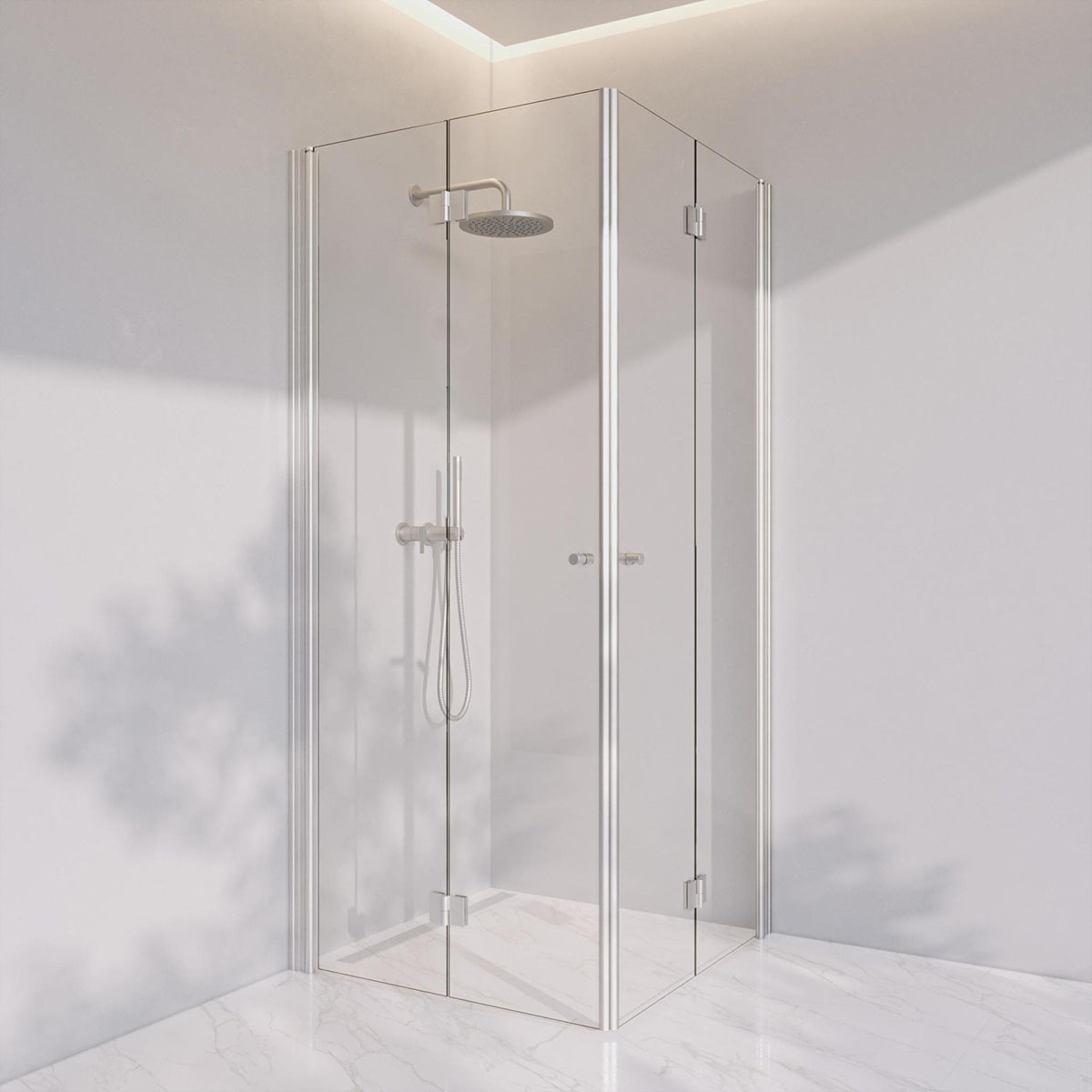 Invitrea Prime PH33/90x90/Silvermatt/Fingergreppsknopp/Brons Storlek: 900x900 mm, Glastyp: Bronstonat Glas, Handtag: Silvermatt Fingergreppsknopp, Profil: Silvermatt