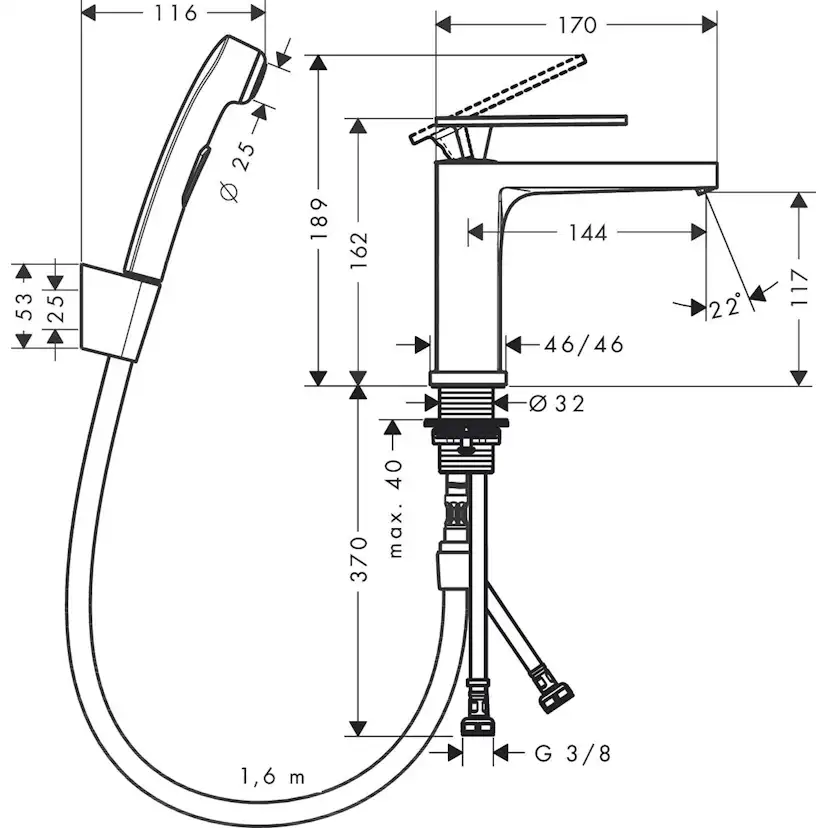 Tvättställsblandare Hansgrohe Tecturis E 110 med Bidettehanddusch och Duschslang