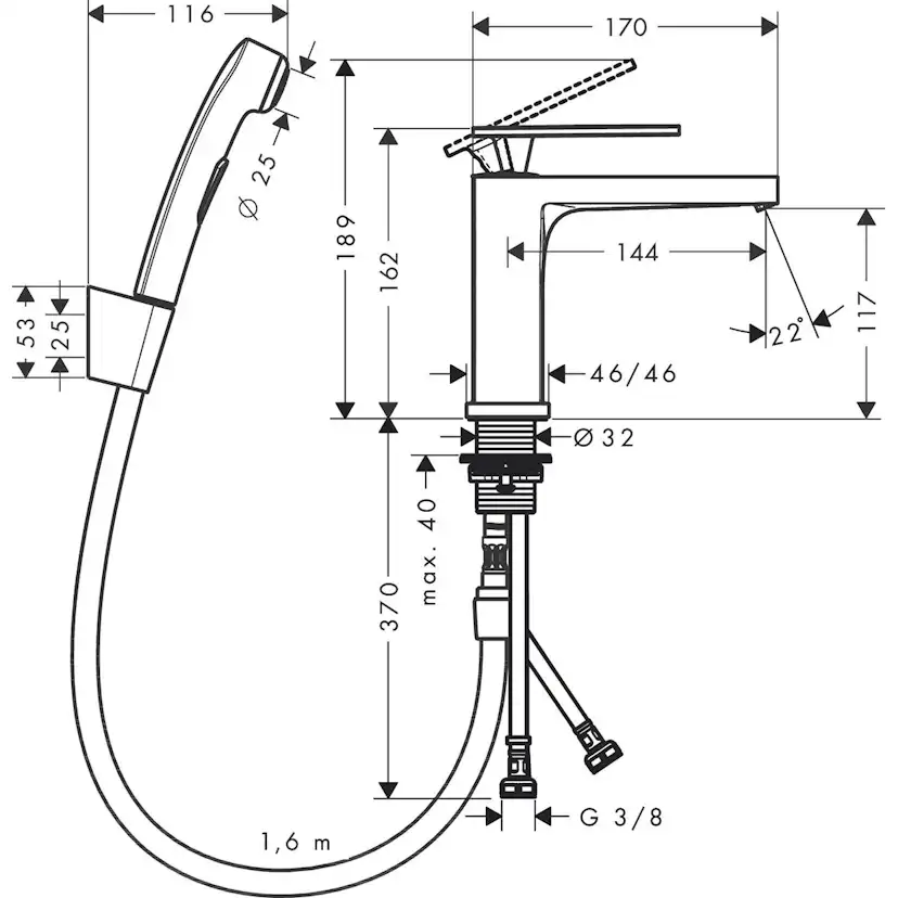 Tvättställsblandare Hansgrohe Tecturis E 110 med Bidettehanddusch och Duschslang