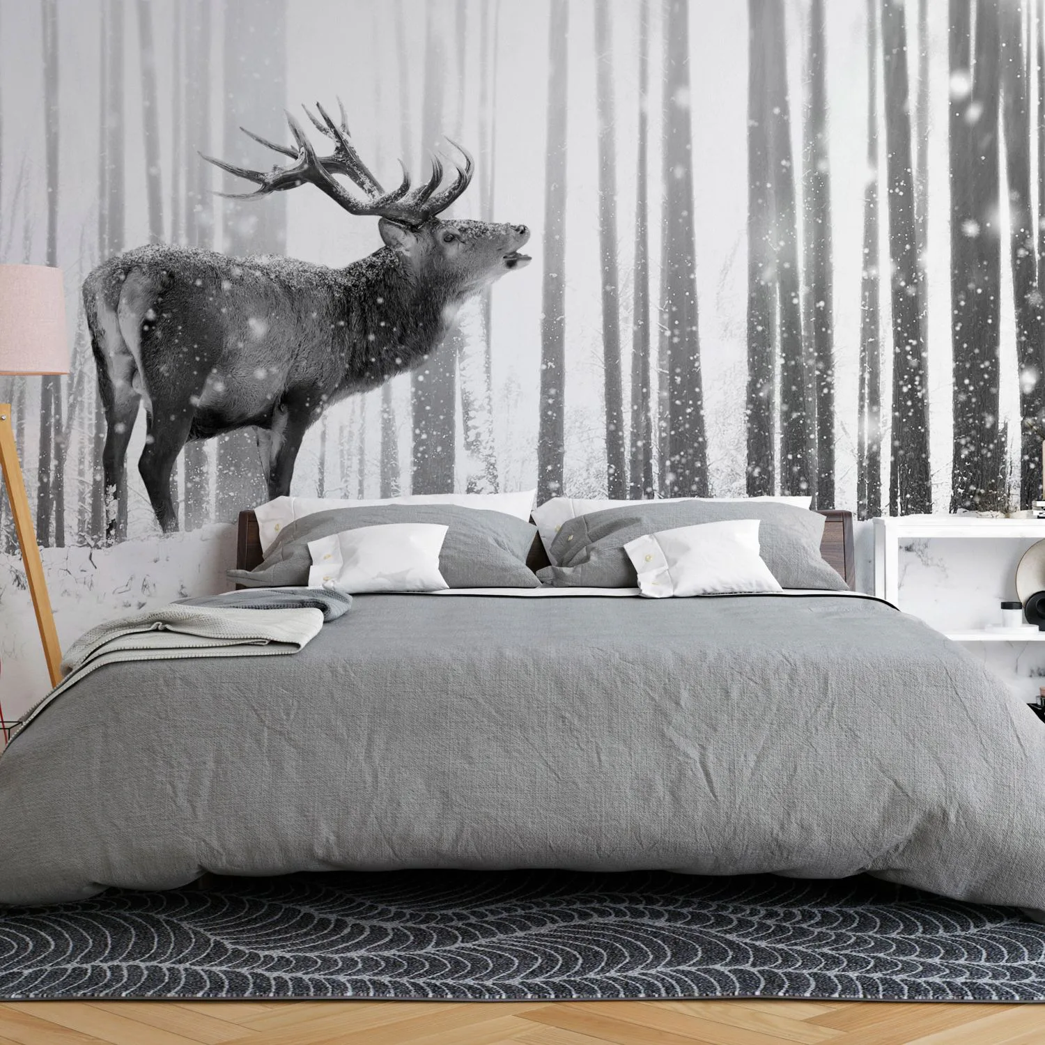 Fototapet Arkiio Deer In The Snow Svart/Vit
