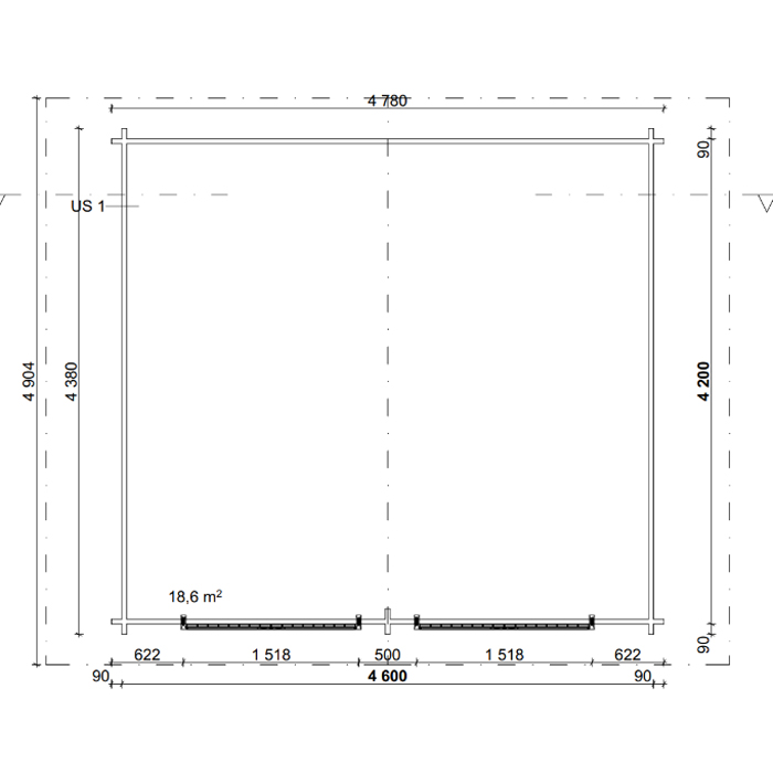 Timmerförråd LP Garden U-XL (20m²) Lutande Tät Vägg