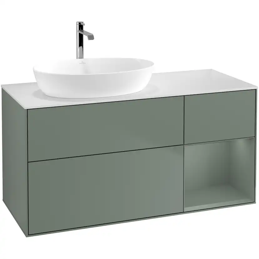Tvättställsskåp Villeroy & Boch Finion med 3 Lådor Hylla och Bänkskiva för Ocentrerat Tvättställ från Artis & Collaro